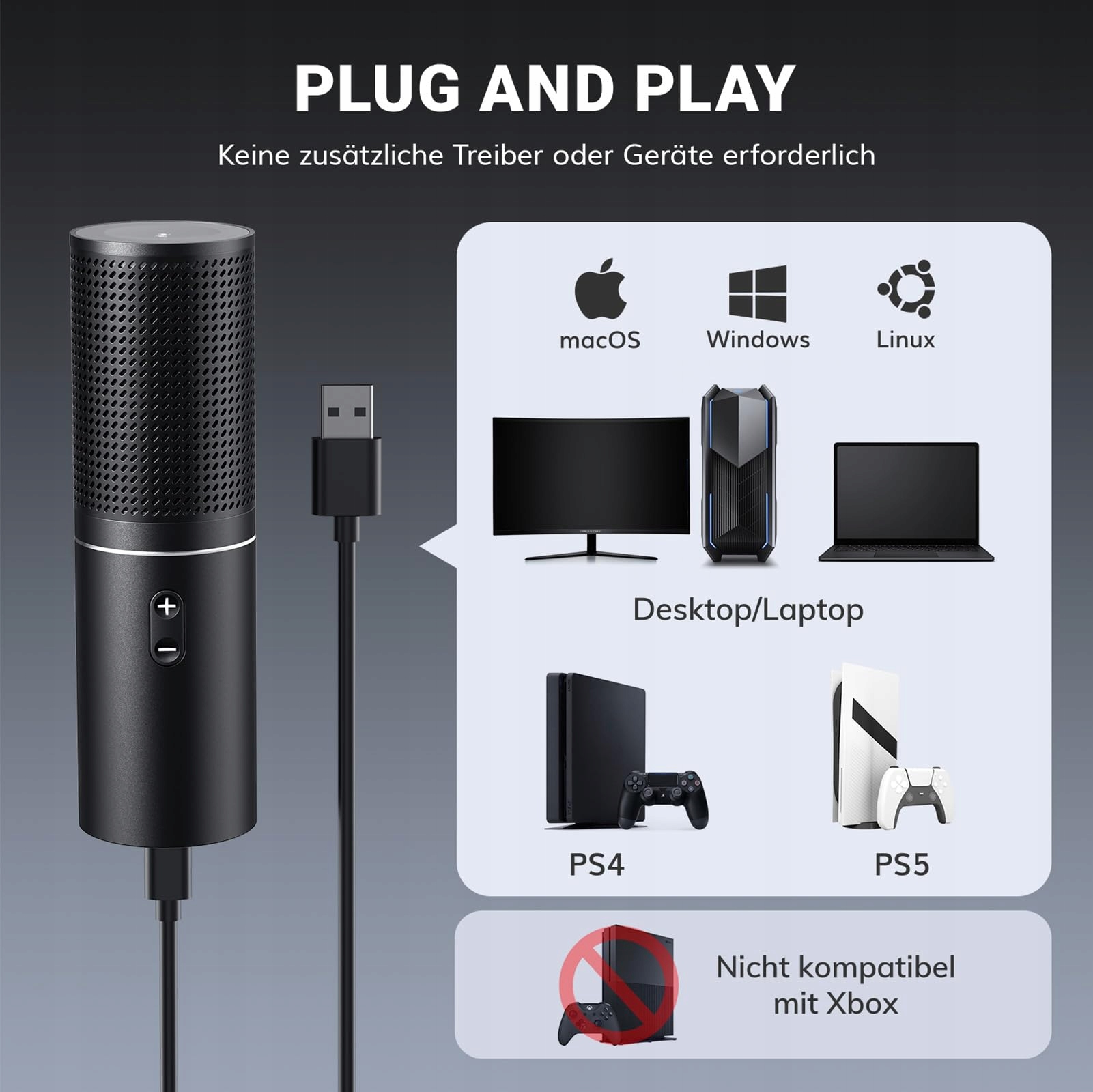 TONOR Mikrofon Gaming USB PC Podcast Kondensator Zestaw do Streamingu — miniatura 4