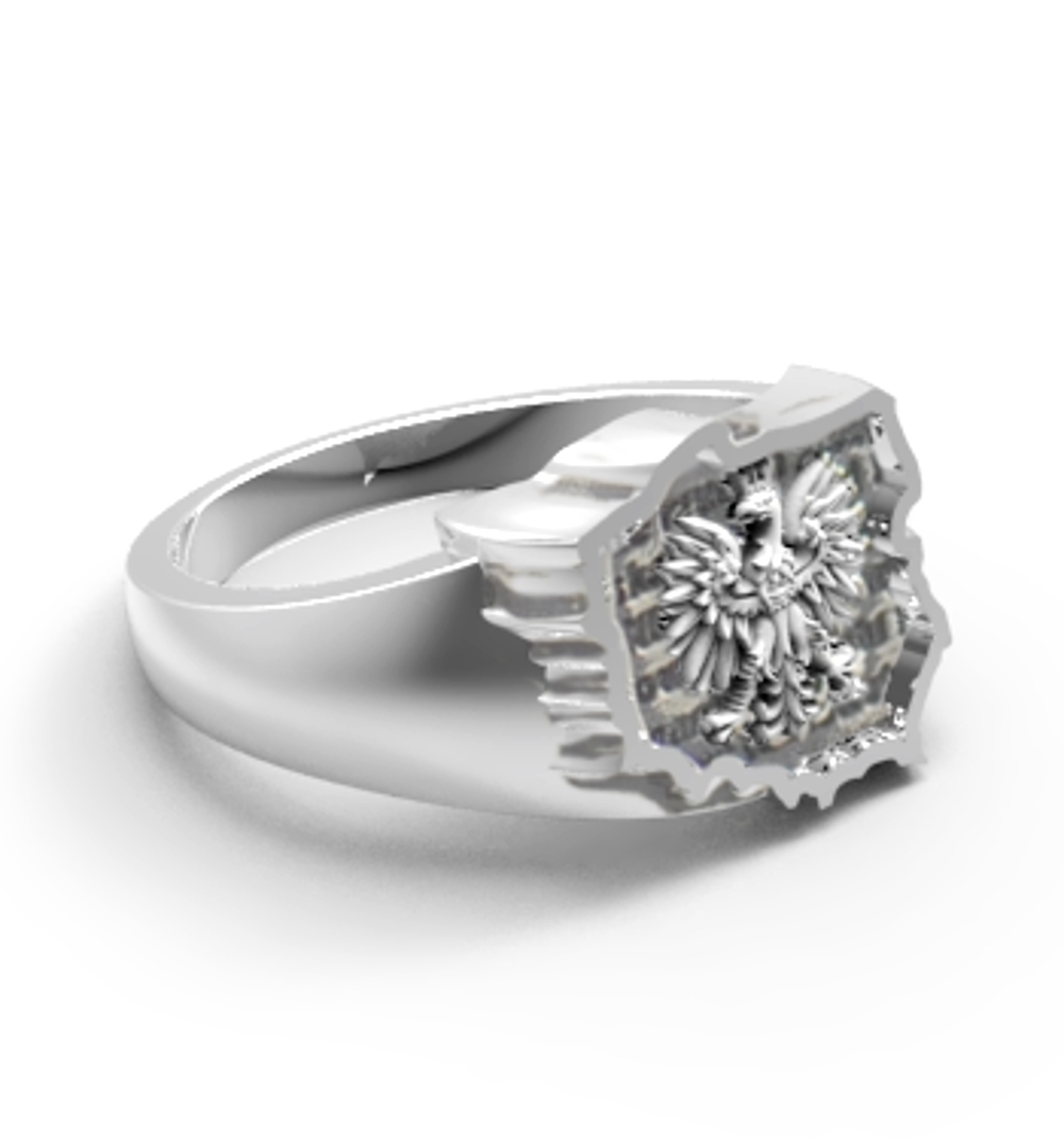 27 Stříbrný Prsten S Orlem Mapa Polský Orel Gravírování