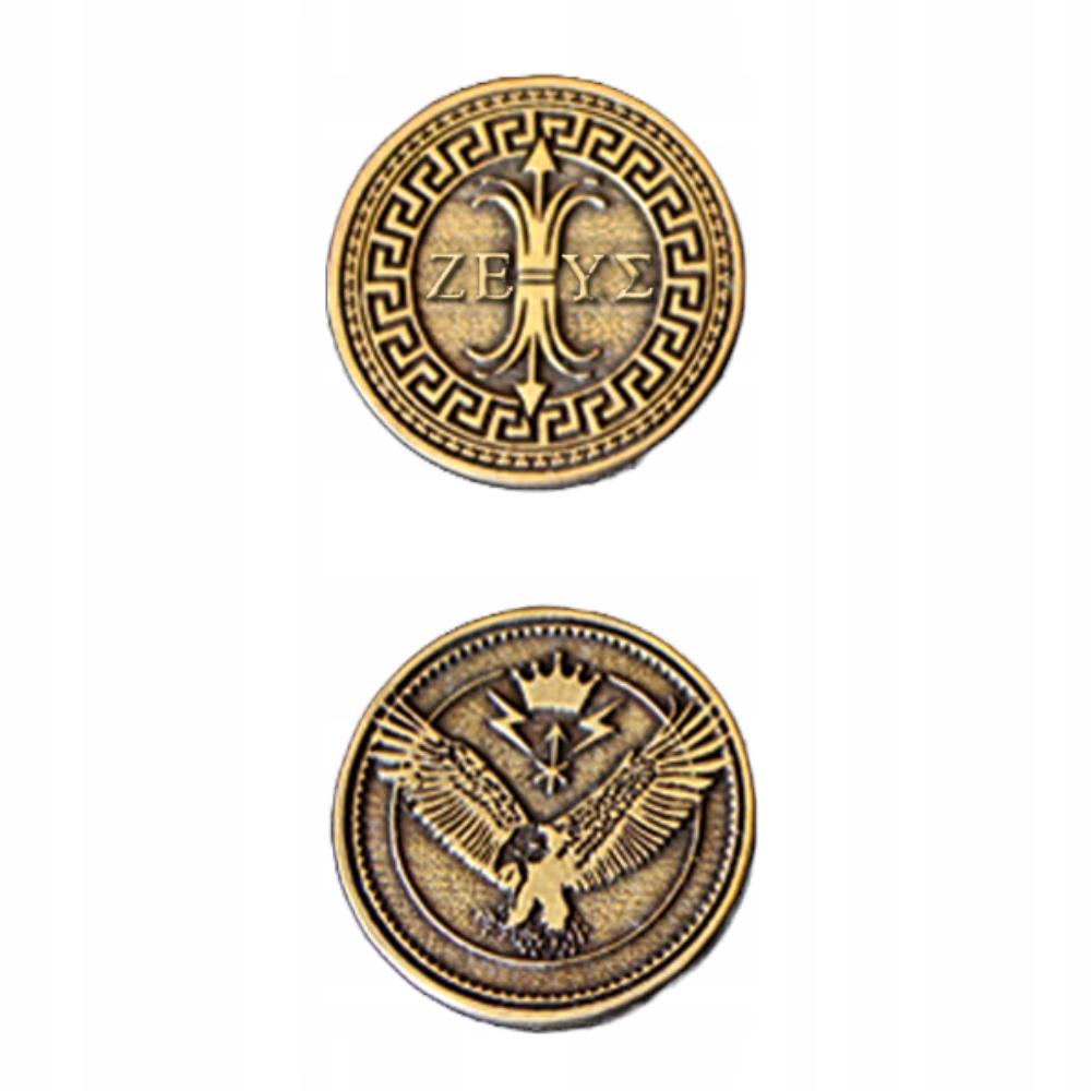 ZESTAW 12 MITOLOGICZNYCH METALOWYCH MONET LARP RPG Materiał metal