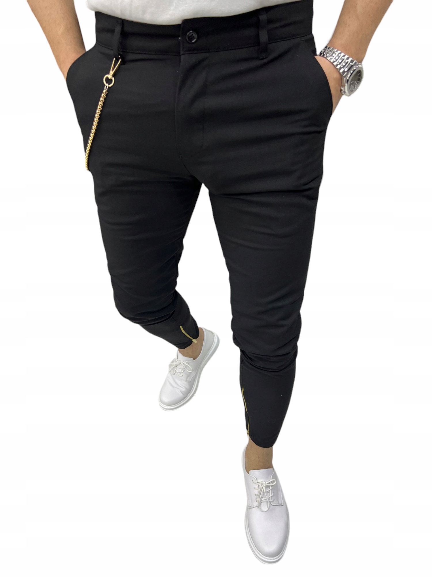 Spodnie chinosy materiałowe czarne suwaki rozm. 34 Marka inna