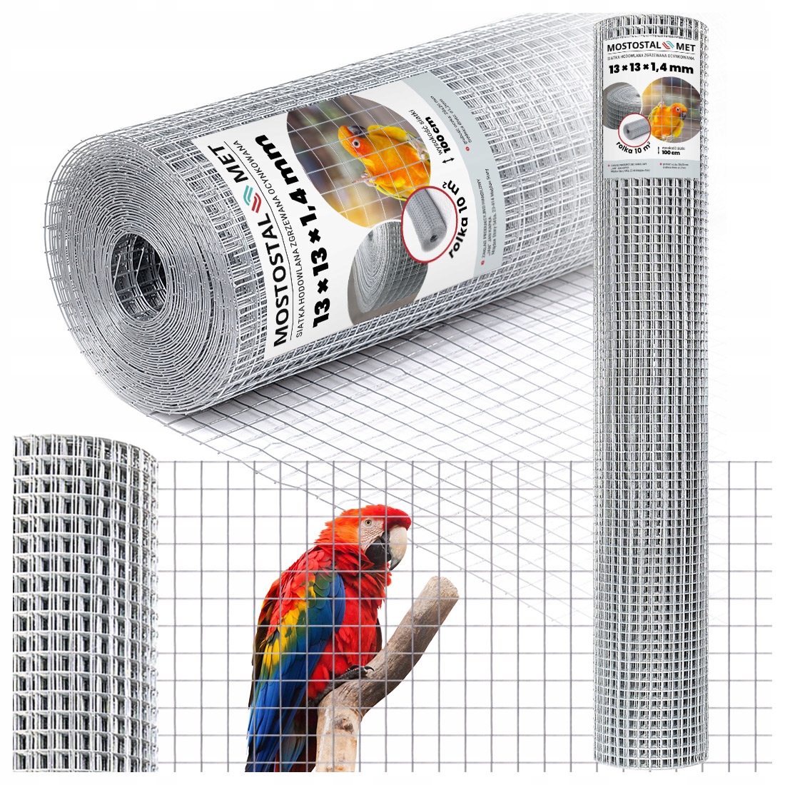 Siatka zgrzewana hodowlana Ocynkowana 13x13x1,4 mm H-1m 10mb Mocna Woliery