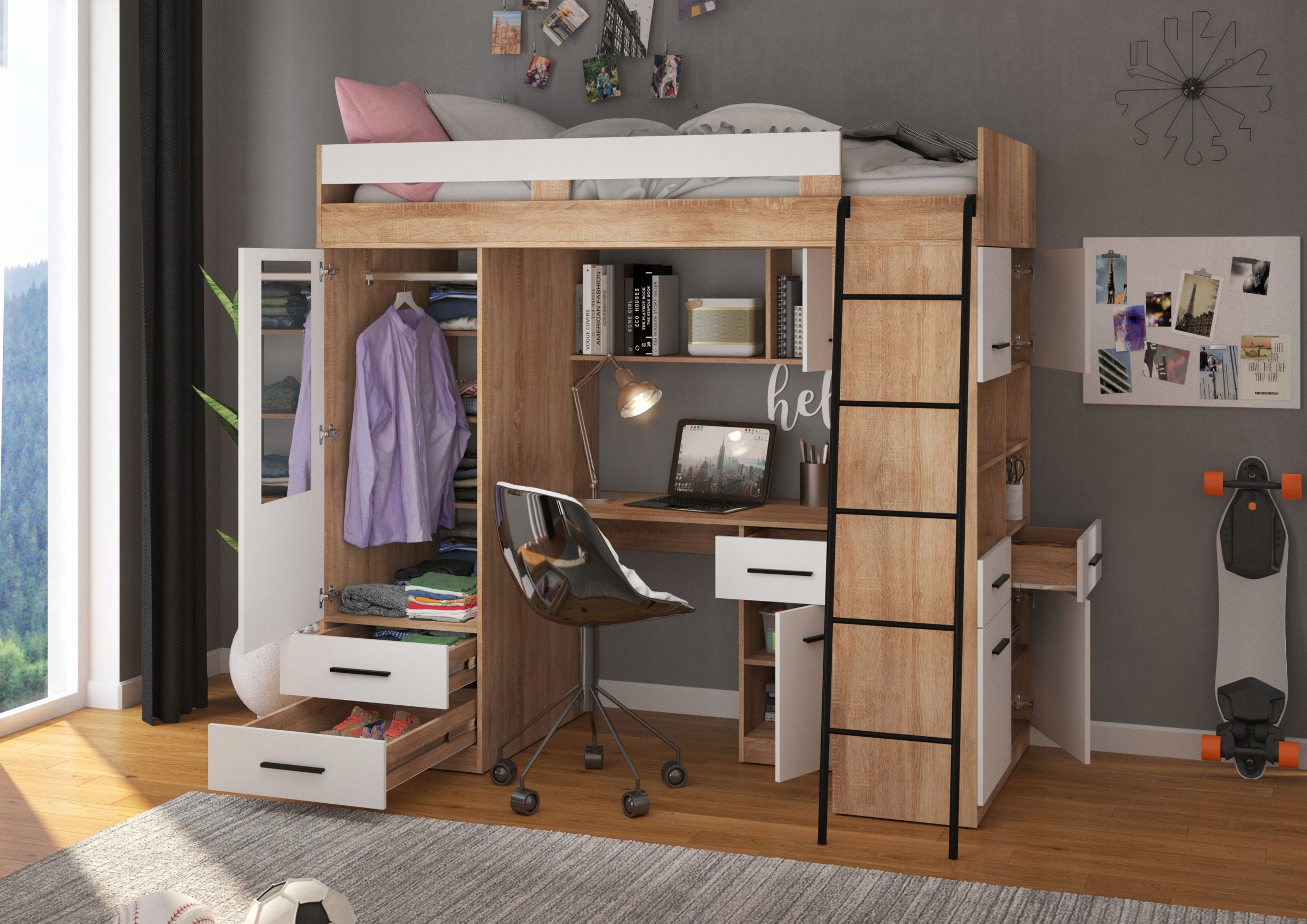 VELVE P antresola bez mat. dąb sonoma / biały Kolekcja VELVE