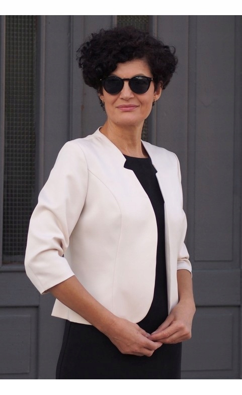 NIEZAPINANY ELEGANCKI ŻAKIET BOLERKO BEŻOWY 38 Rozmiar 38