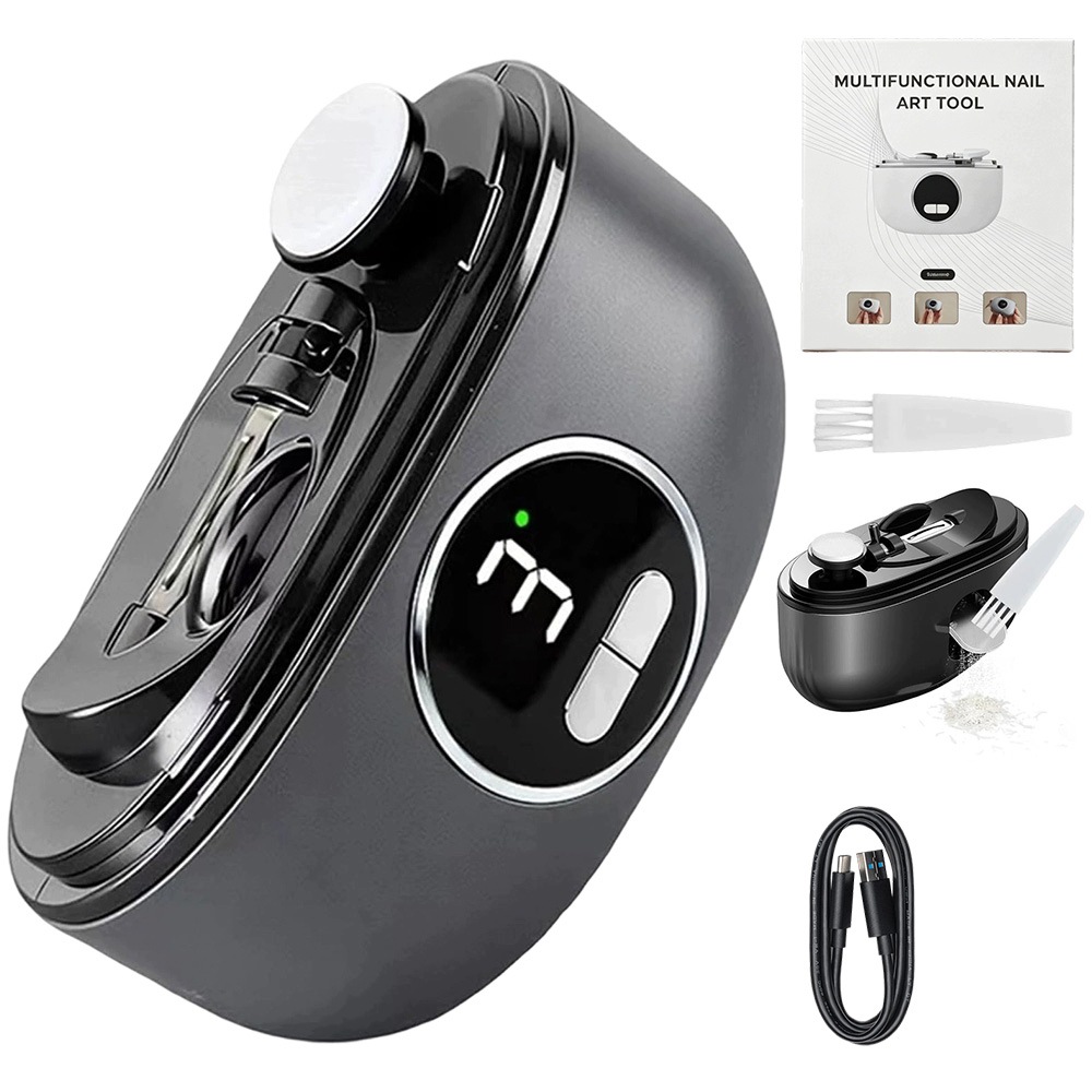 Elektrický pilník na nehty 3v1, 3 rychlosti, Usb-c, šedý