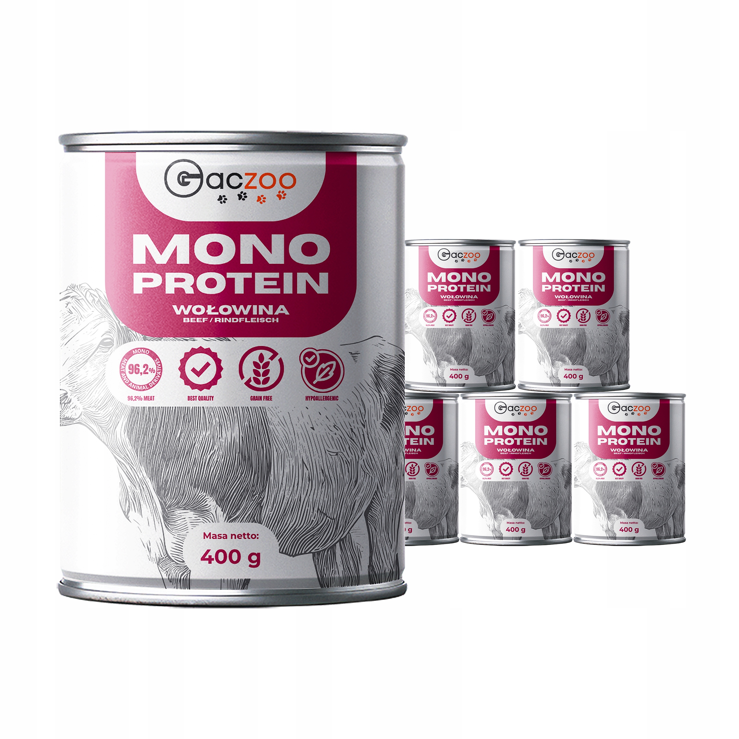 Levně Krmivo pro psy Gaczoo Mono Protein Hovězí maso 6 x 400 g, hypoalergenní