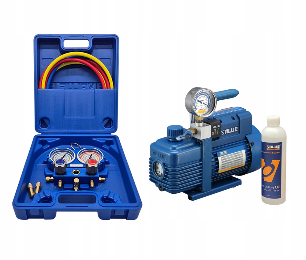 Vákuová pumpa Value V-i220SV sada manometerov Value VMG-2-R32