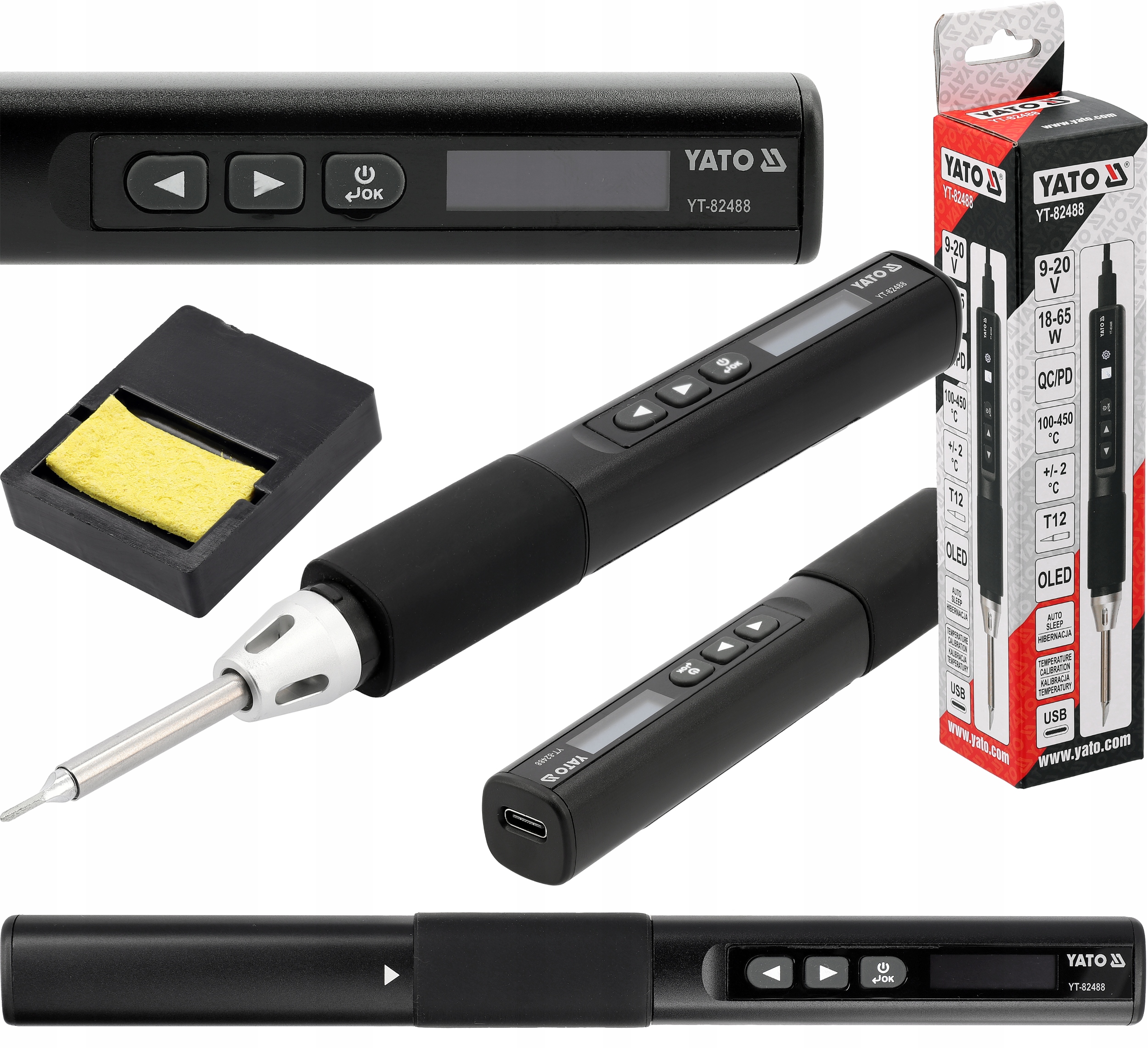 YATO PRZENOŚNA LUTOWNICA CYFROWA OLED GROTOWA 65W GROT T12 USB-C
