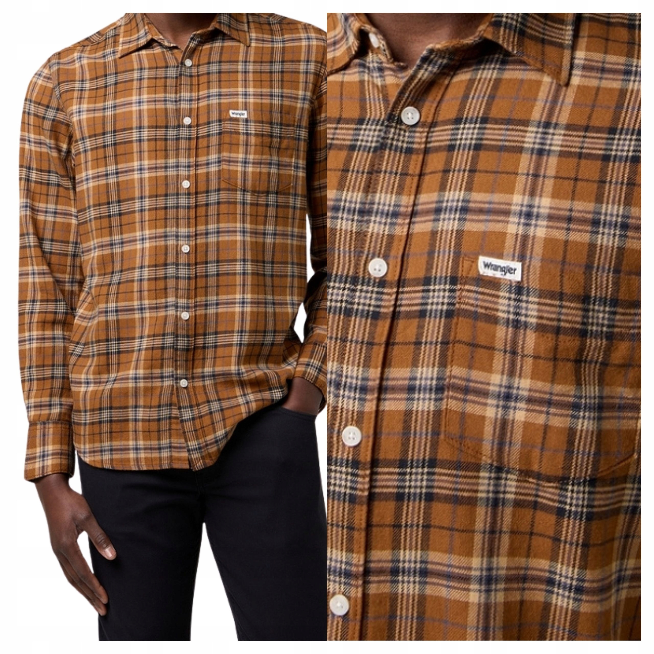 Pánská košile Wrangler 1 Pkt Shirt Kratka Bavlněná Hnědá S Mřížkou