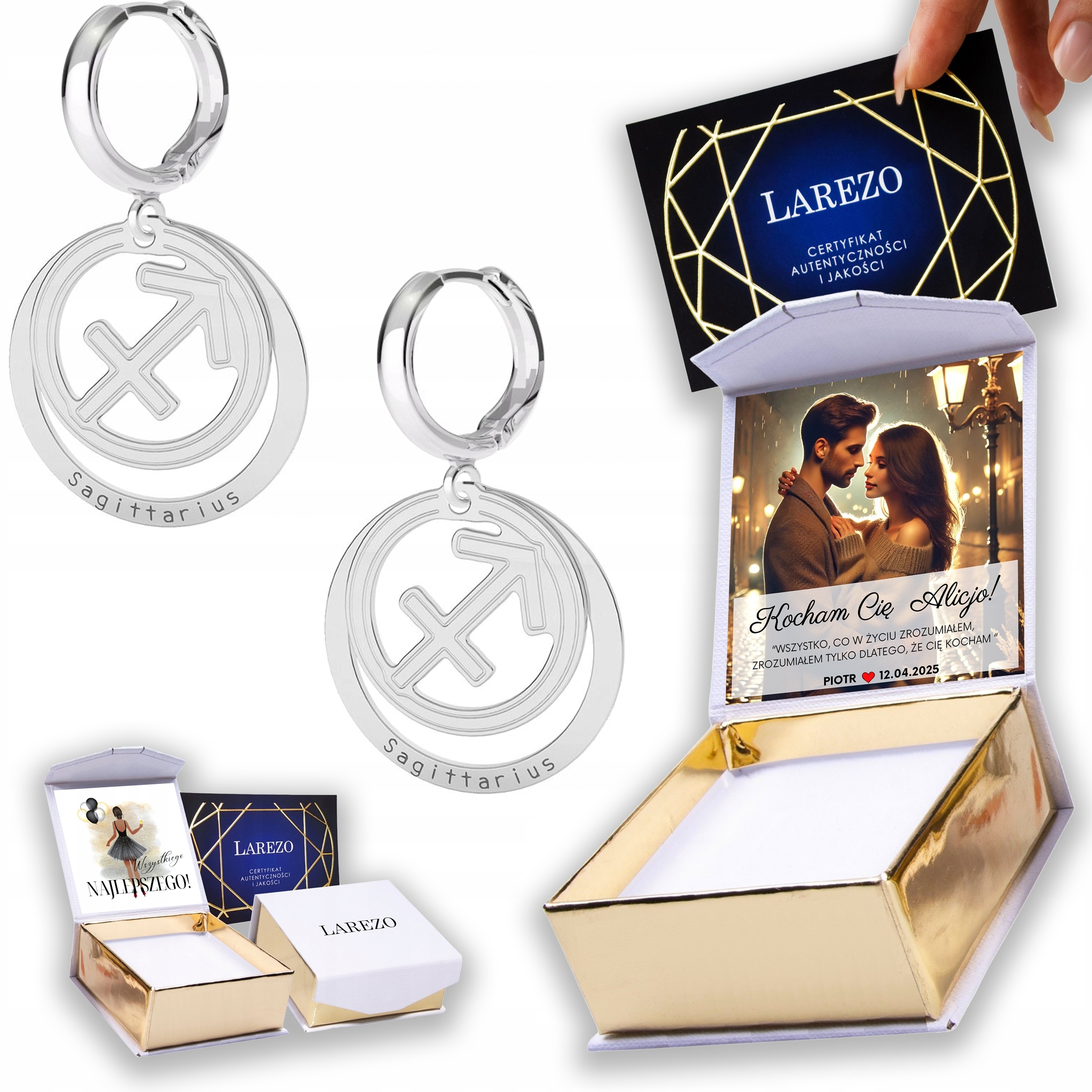 Stříbrné Náušnice 925 se znamením zvěrokruhu Střelec Sagittarius Print