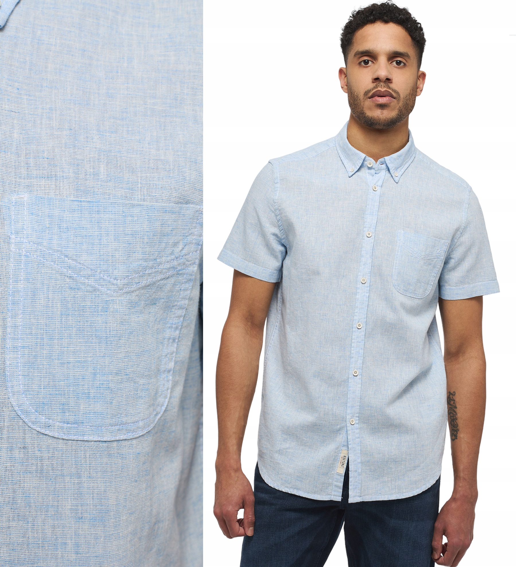 Pánská košile s krátkým rukávem a knoflíky Mustang Collin vel. S