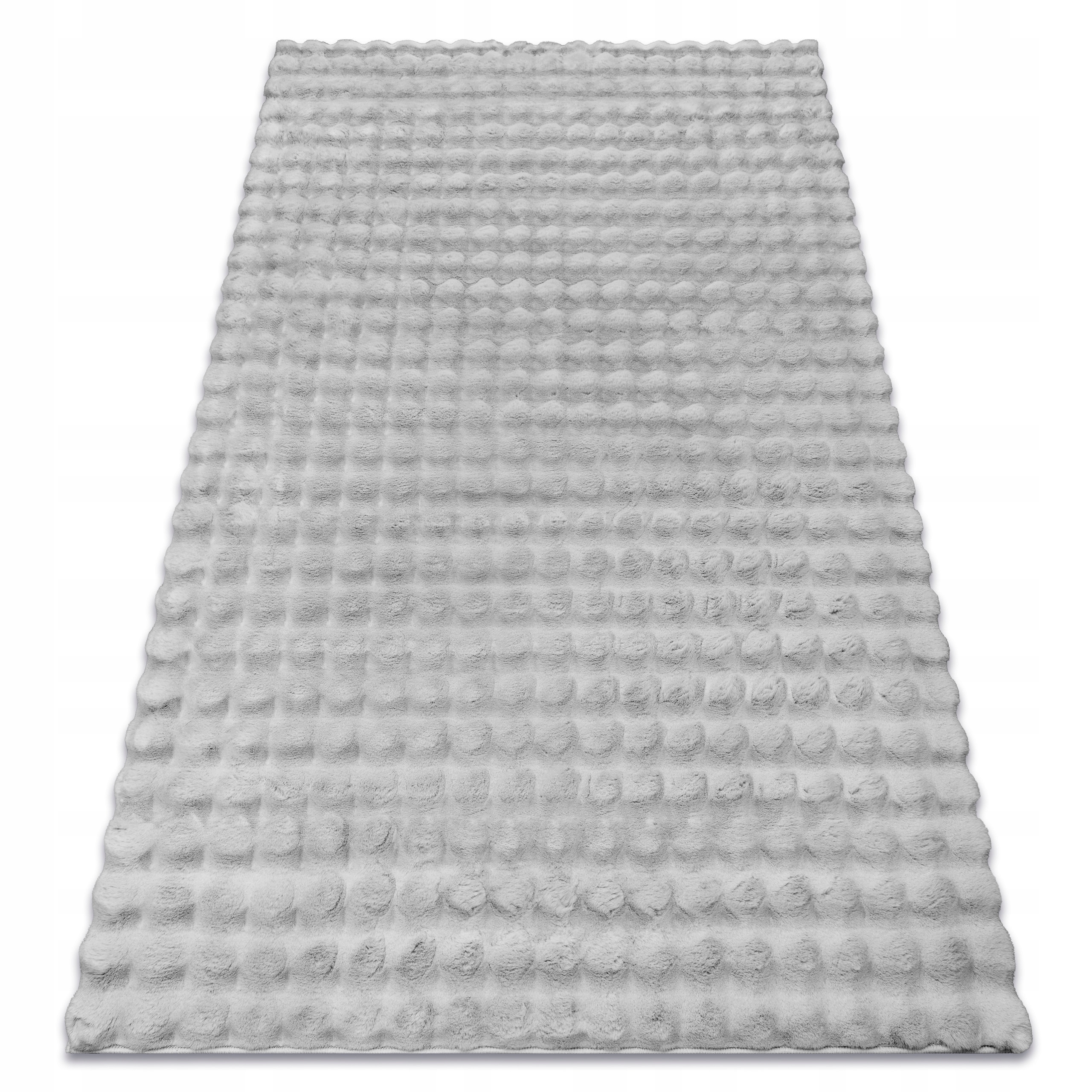 Dywan Do Sypialni Bubble srebrny Futro Włos Królika dwupoziomowy 140x190 cm