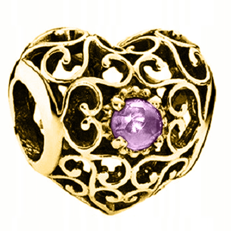 Zlatý Charms Srdce Příroda Srdíčko Růžový Křišťál Zirkon Stříbro 925