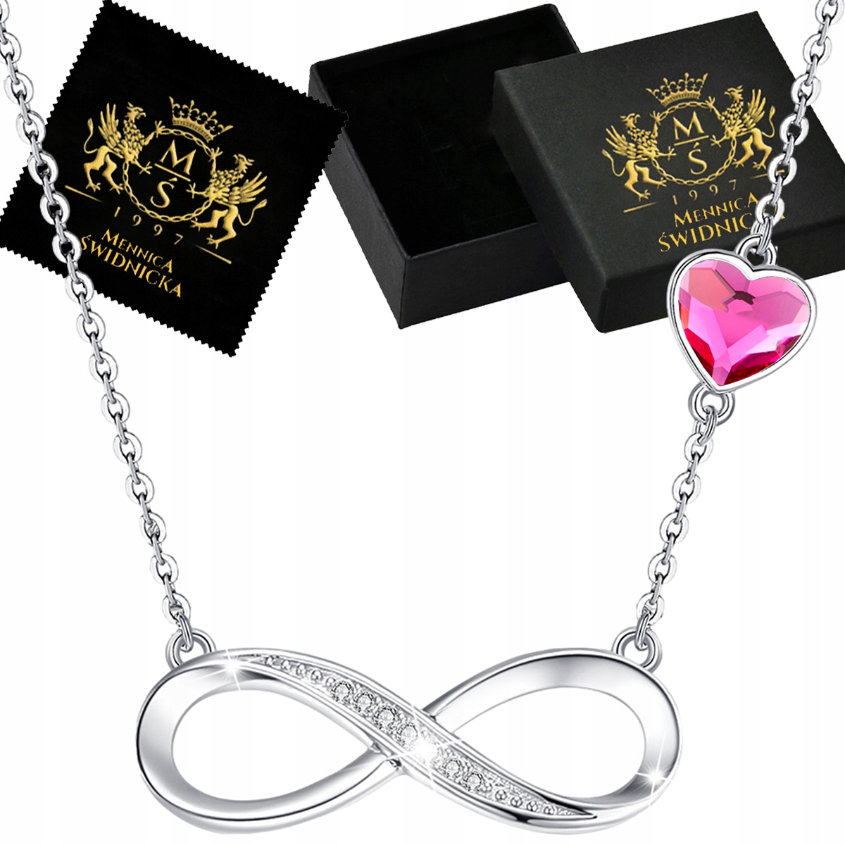 Stříbrný náhrdelník Stříbro 925 Přívěsek Dámský Nekonečno Srdce Dárek