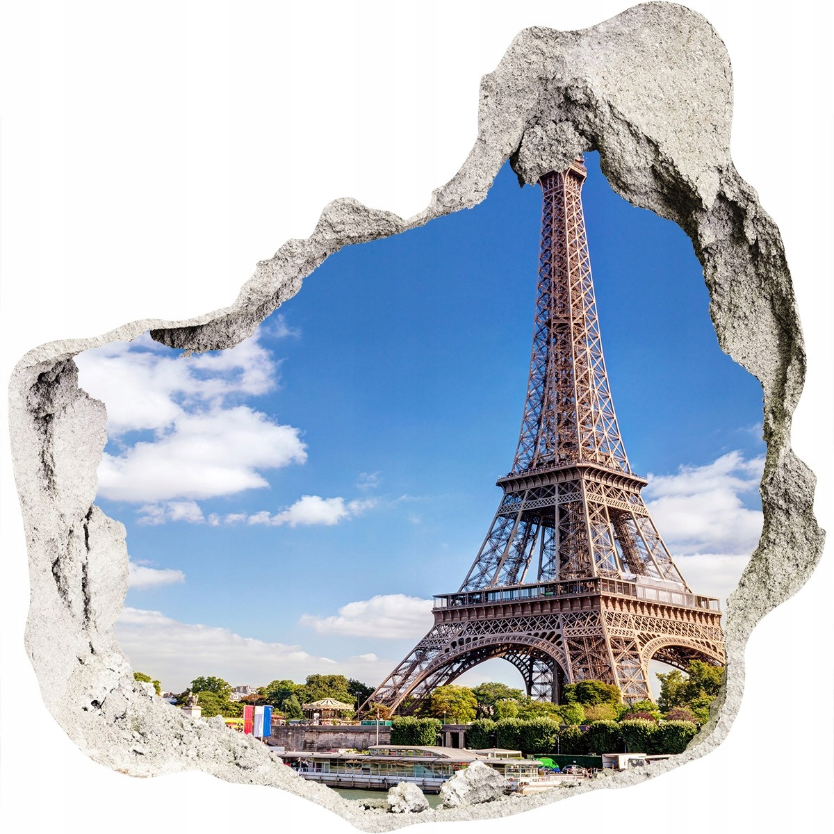 

Fototapeta dziura na ścianę 3d Wieża Eiffla Paryż