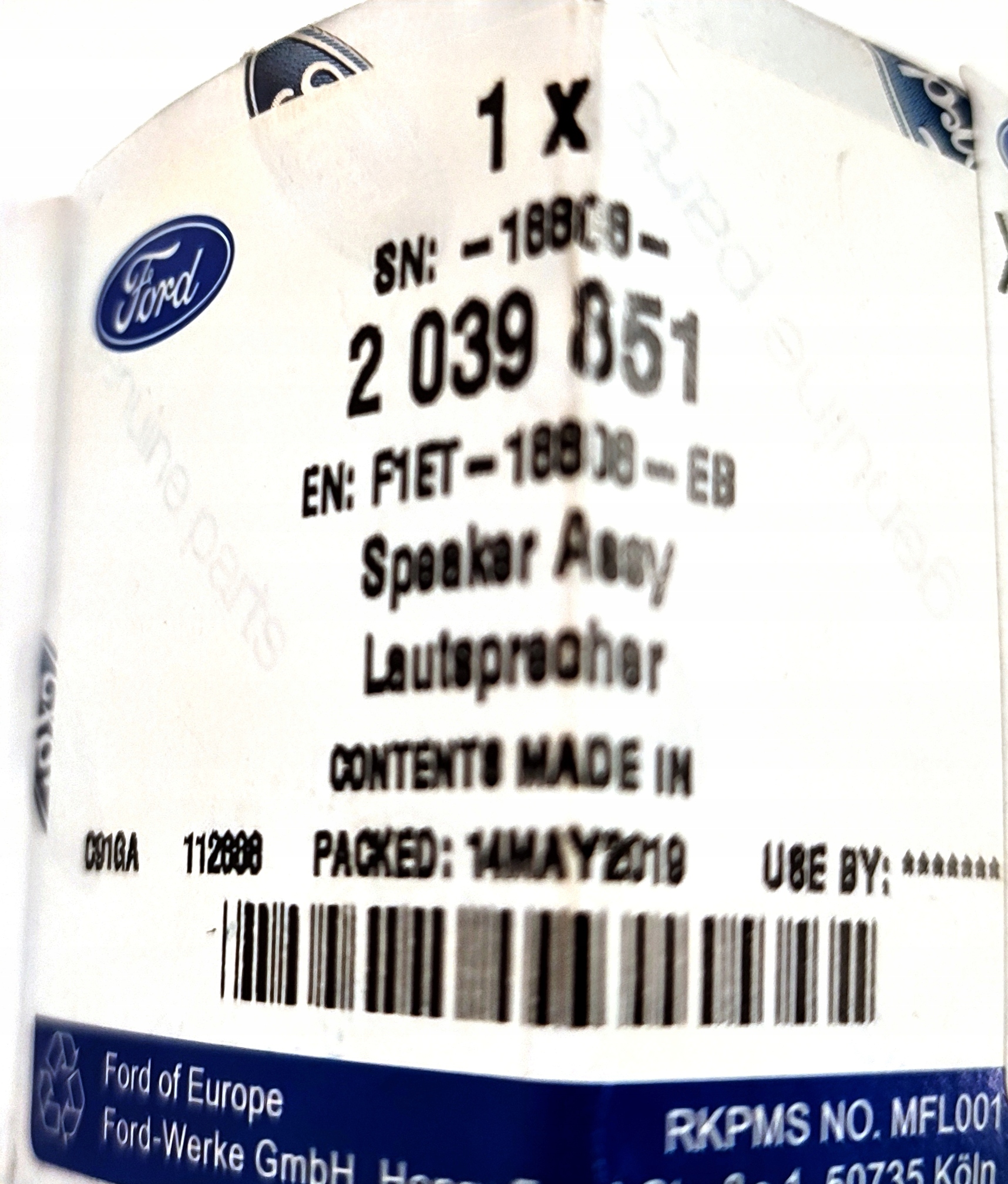 GŁOŚNIK PRZEDNI FORD FOCUS Mk3 2014-2018 Model F1ET-18808-EB