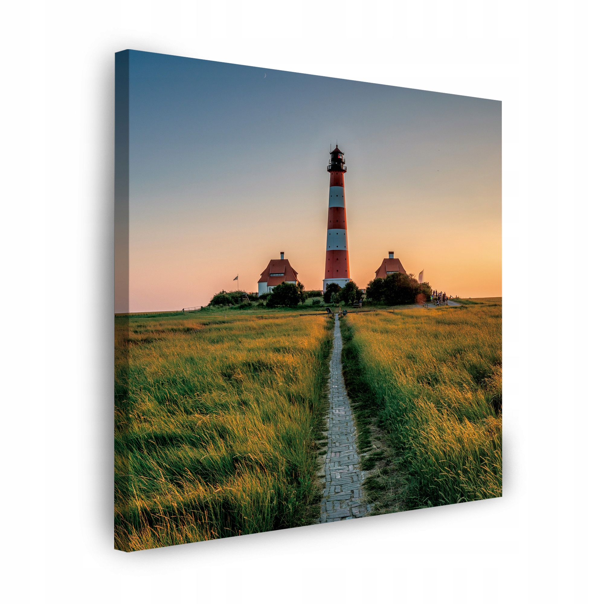 Obraz na plátně Městečko Maják Bílo-červený Západ Slunce 80x80 cm