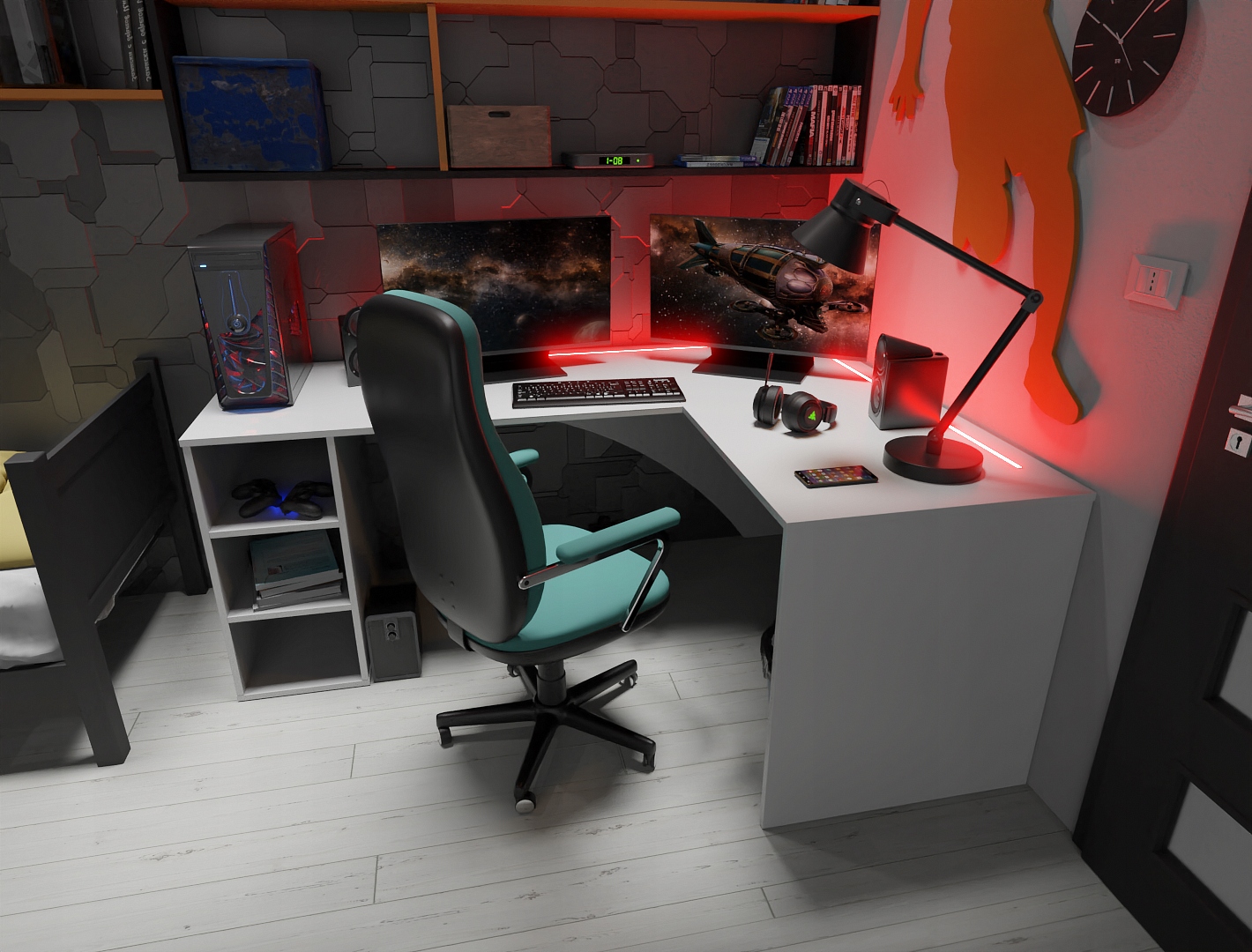 Biurko Gamingowe Komputerowe Gracza Narożne Białe Marka SKXMeble