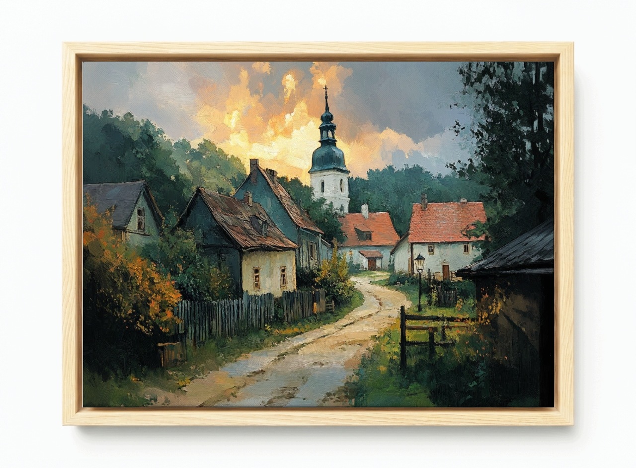 Obraz Rám Americký Box Krajina Vesnice Domy Kostel Cesta Podlasie 60x40