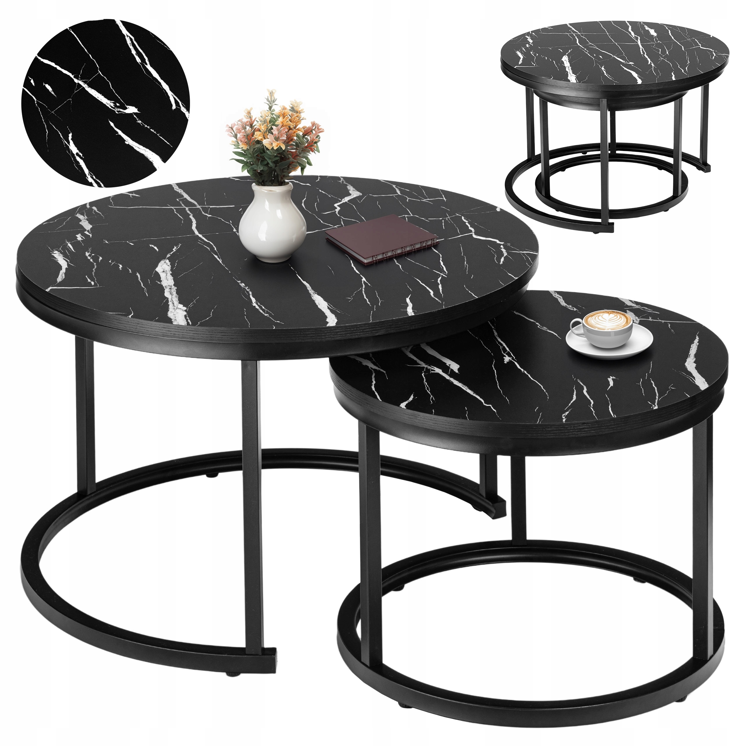 Sada dvoch stolíkov loft Galen Čierna Mramor