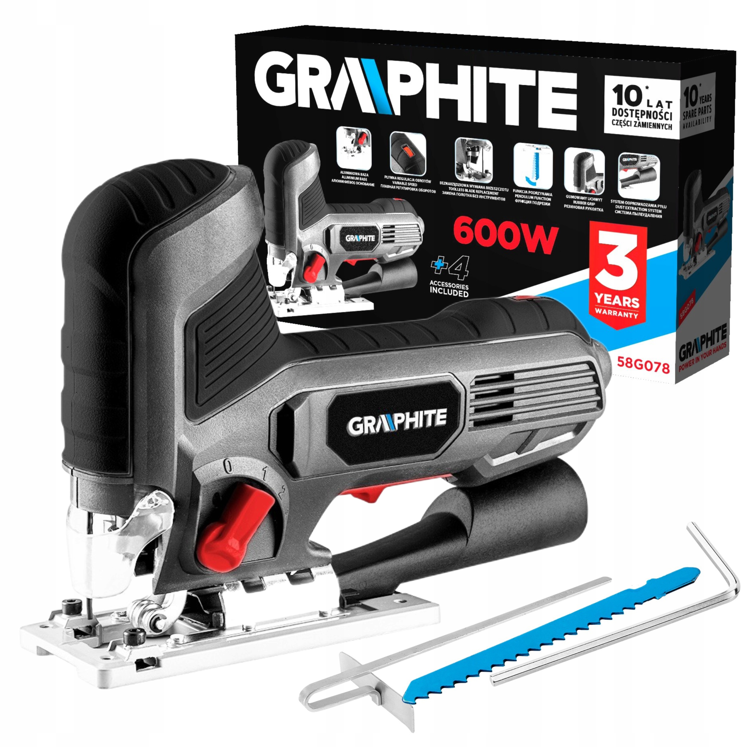 GRAPHITE WYRZYNARKA ELEKTRYCZNA SIECIOWA 600W REGULACJA OBROTÓW 58G078