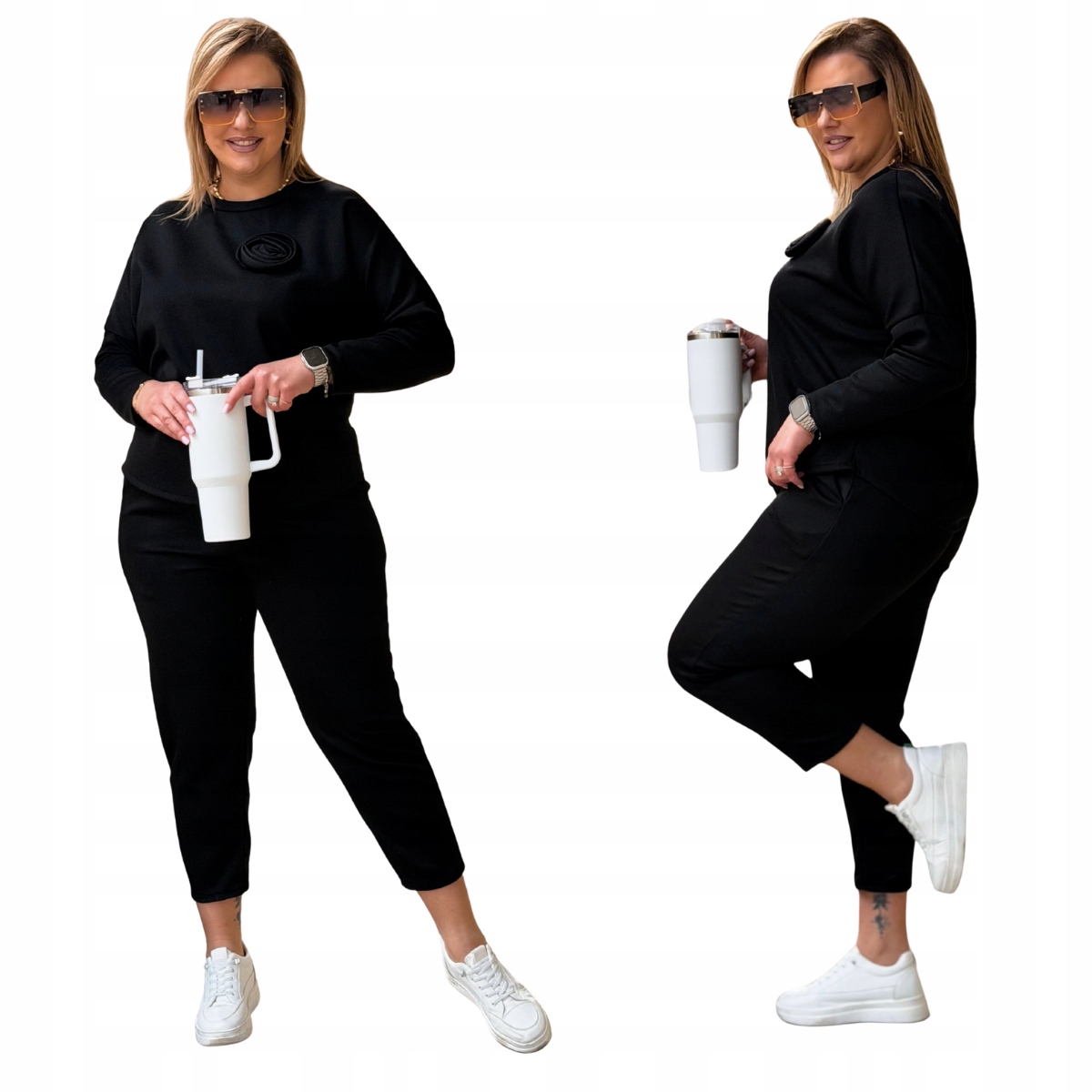 Dres Damski Plus Size Duże Rozmiary Cavaricci Komplet Róża Czarny