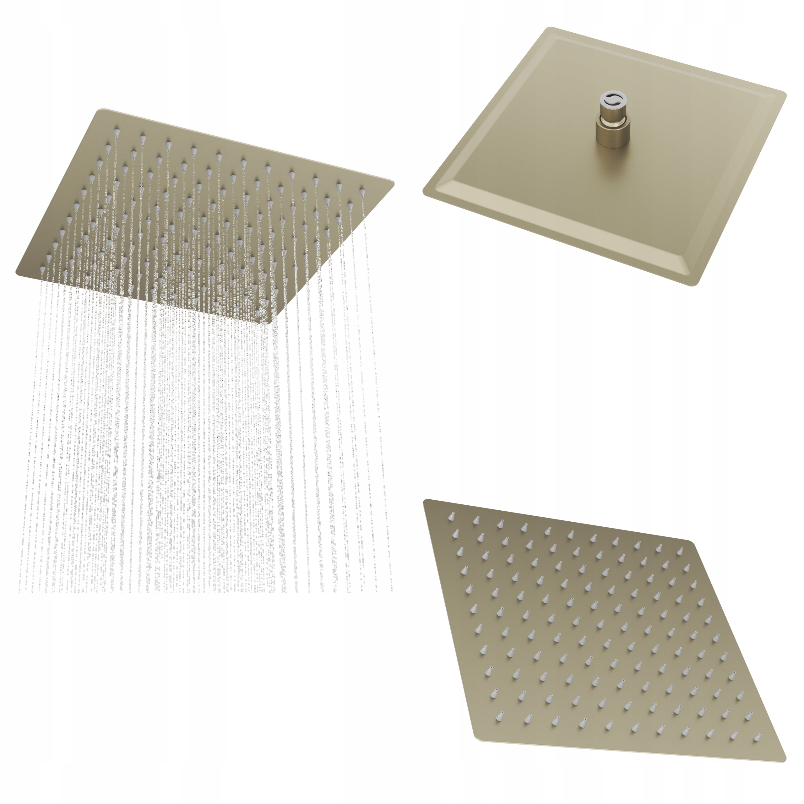 Zlatá sprchová dešťová sprcha Slim čtvercová, 30 cm