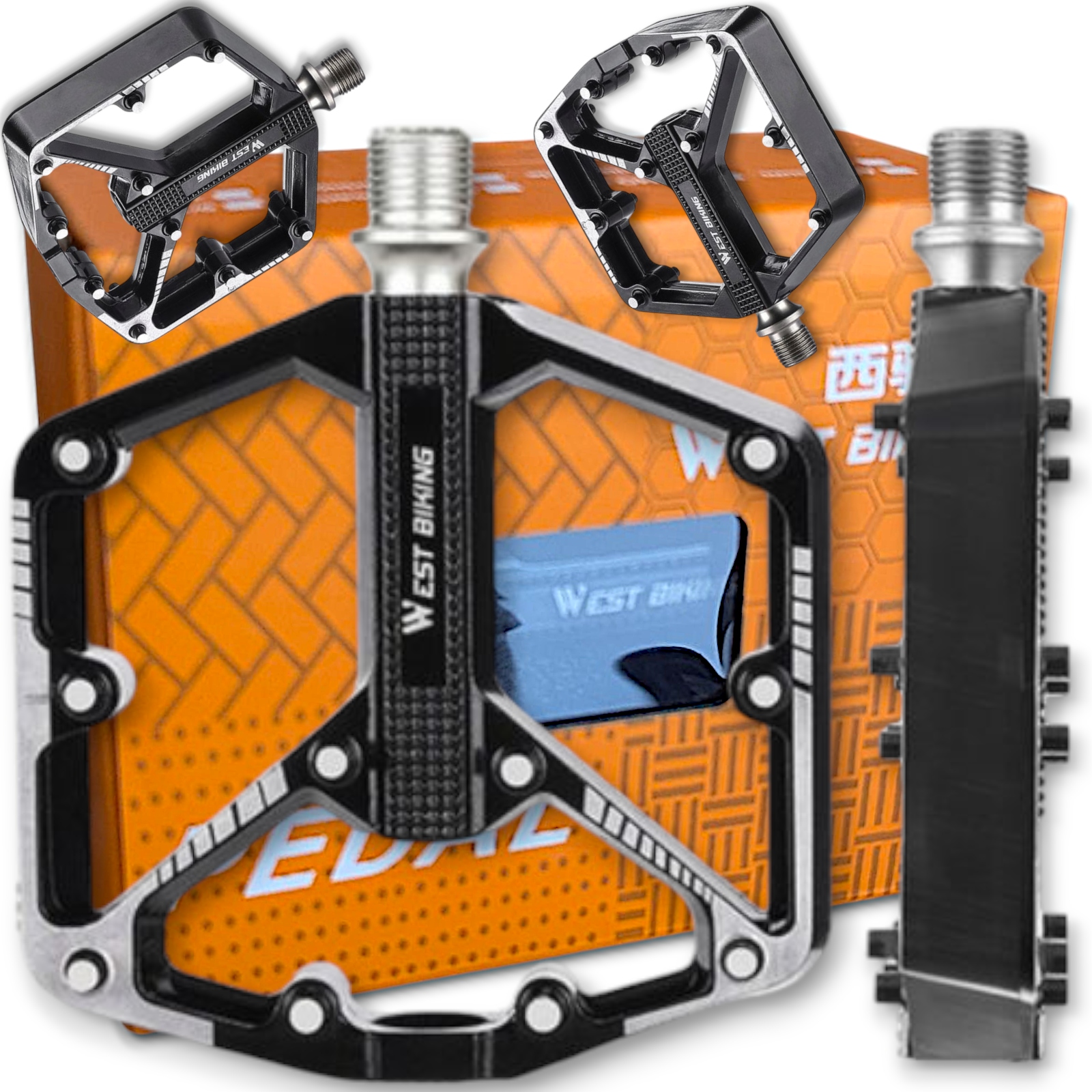 Pedały Rowerowe Platformowe Aluminiowe 3 Łożyska Maszynowe Piny West Biking