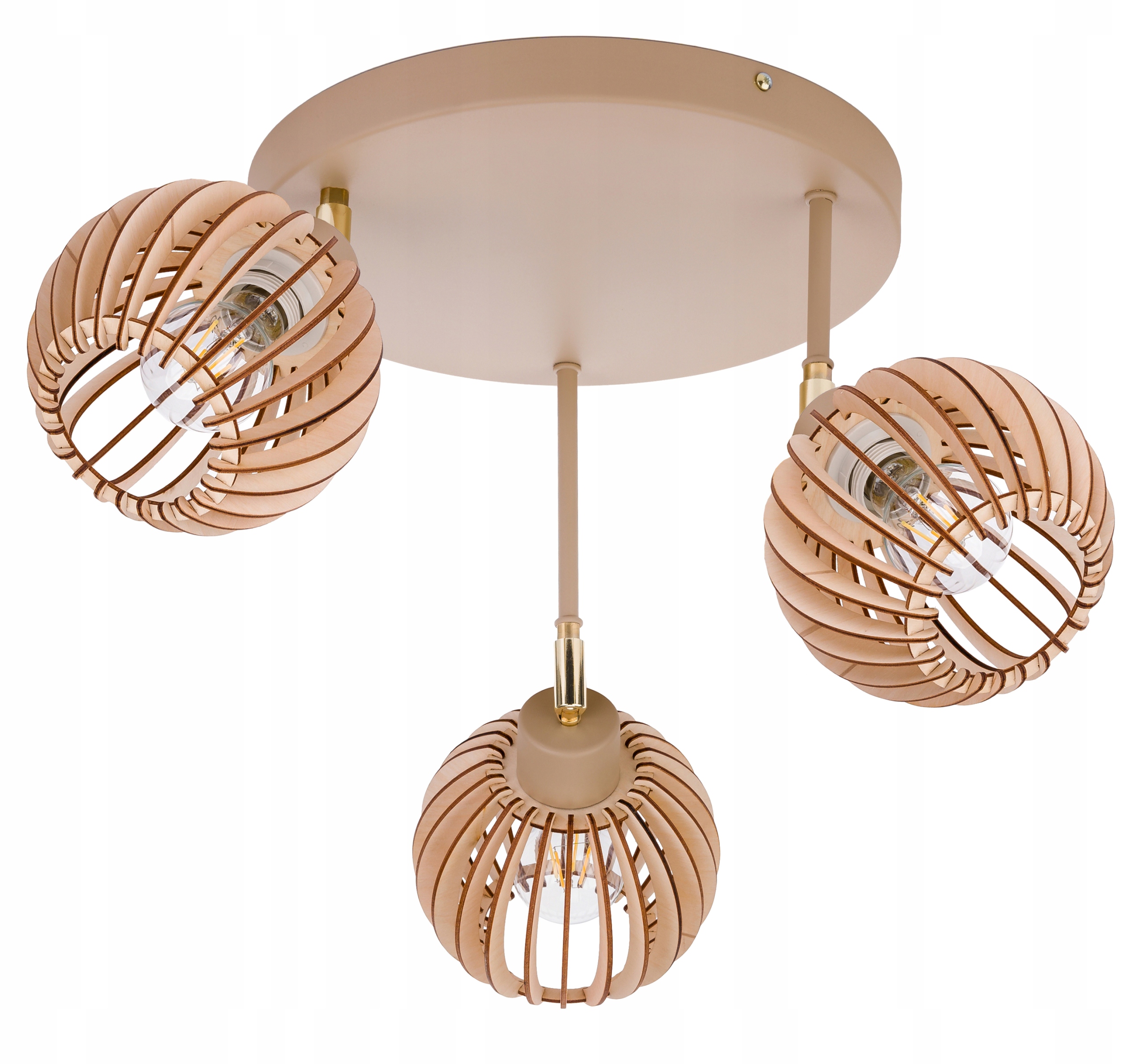 Závěsná Stropní Lampa Stropní Svítidlo Lustr Ruch 3x E27 Kašmír béžová stínidlo Dřevo