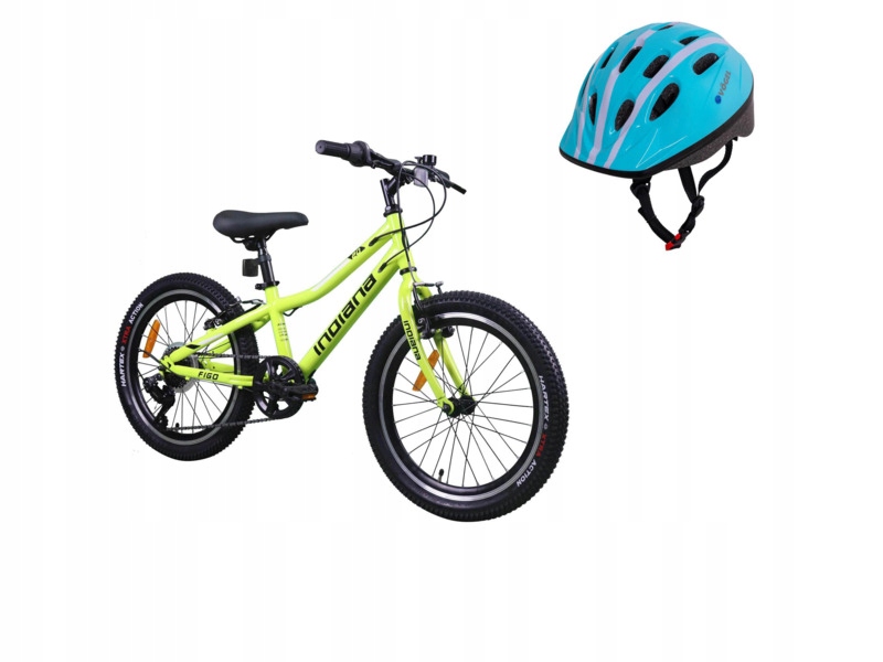 Rower dziecięcy Indiana Figo 20 cali Limonkowy Kask rowerowy