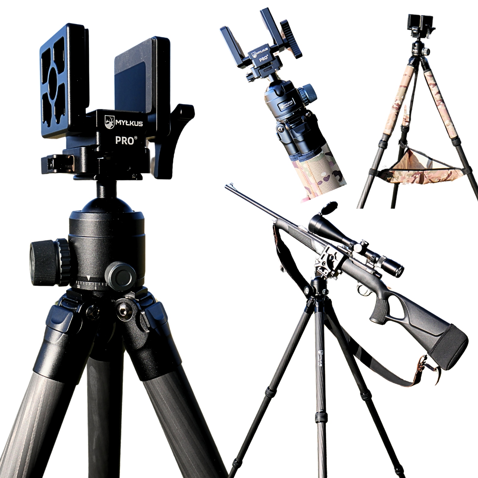 Pastorał myśliwski trójnóg strzelecki ze wspornikiem Myłkus Pro Carbon