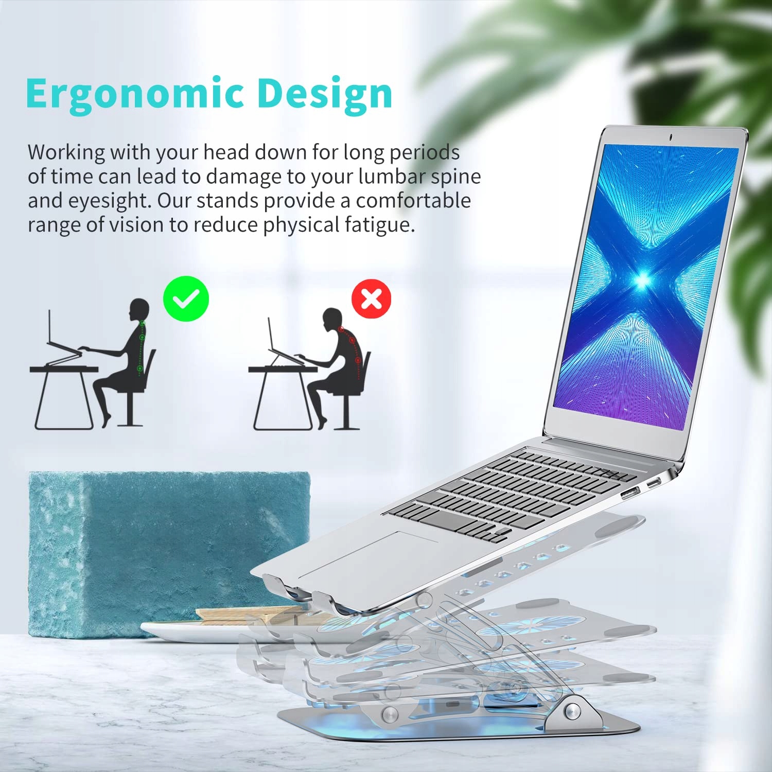 LPUNCD ERGONOMICZNY STOJAK NA LAPTOPA Z RGB WENTYLATOREM LAPTOPY 10-17 CALI — miniatura 4