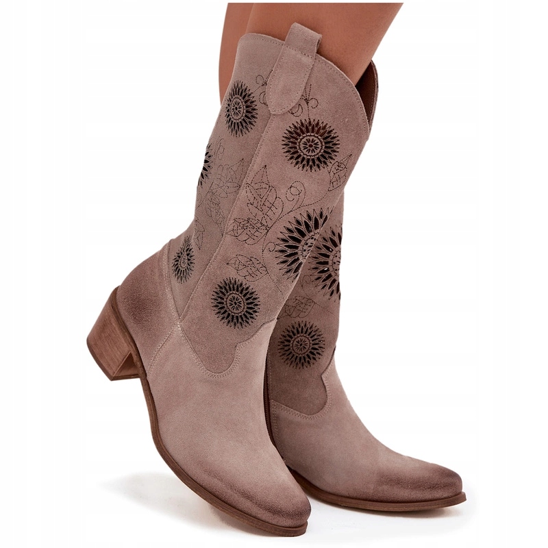 Dámské Kozačky Do Půlky Lýtek Ažurové Semišové Zazoo 3852 Cappuccino 39