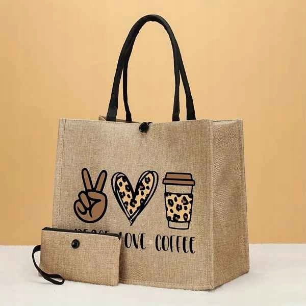 TORBA TOREBKA SHOPPER SHOPERKA PLAŻOWA NA ZAKUPY PEACE LOVE COFFEE