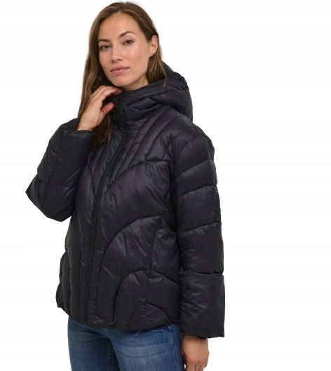 Cream Černá Prošívaná Bunda S Kapucí A Zipem K2H