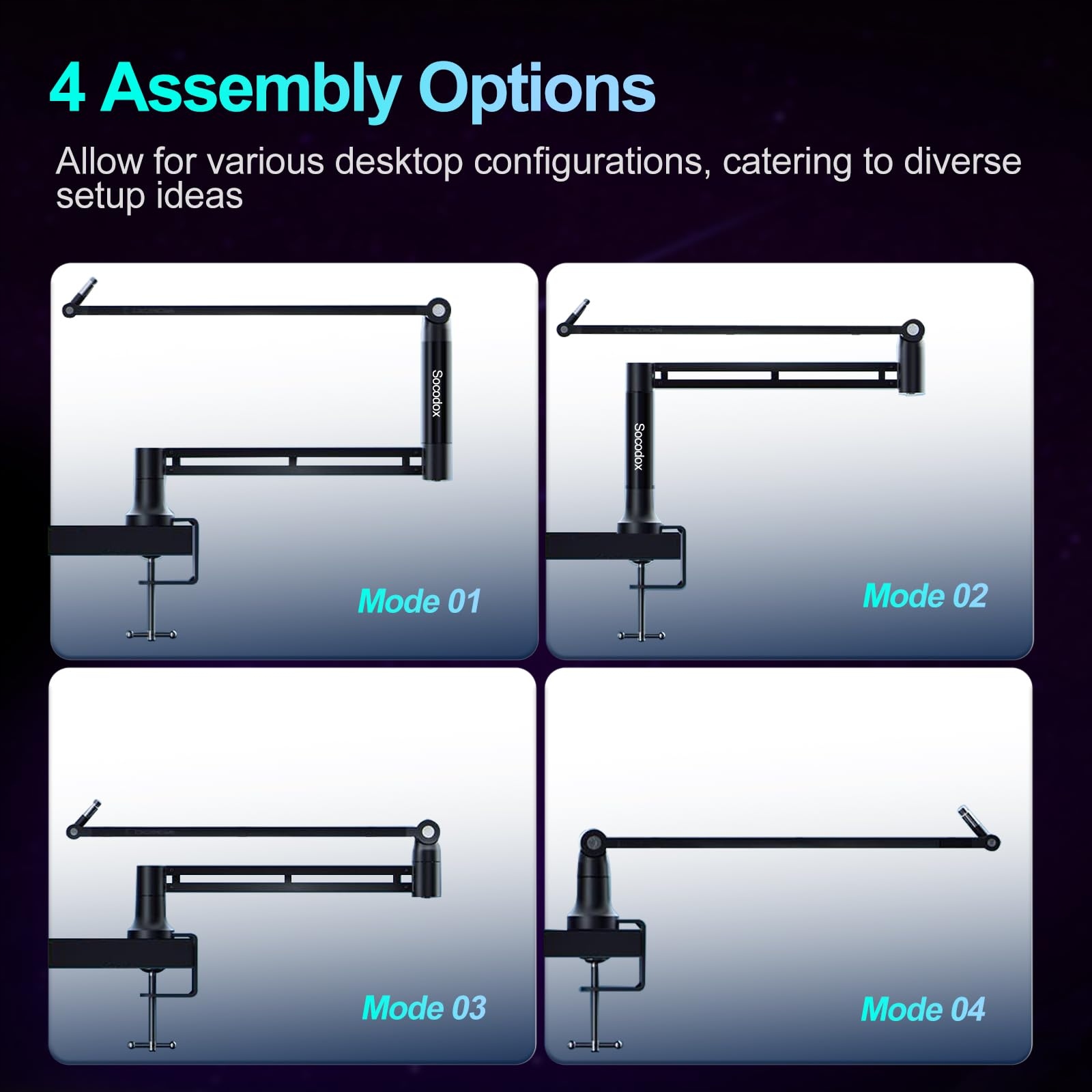 SOCODOX Mikrofonowe Ramię Boom Do Blue Yeti 4 Opcje Montażu Adapter — miniatura 3