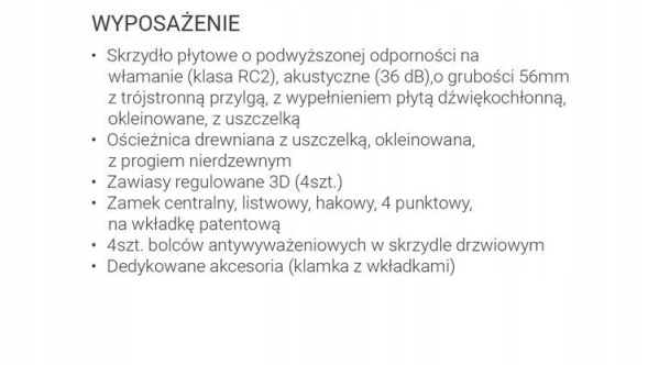DRZWI ANTYWŁAMANIOWE RC2 ACUSTICO I 56 MM Strona lewe prawe