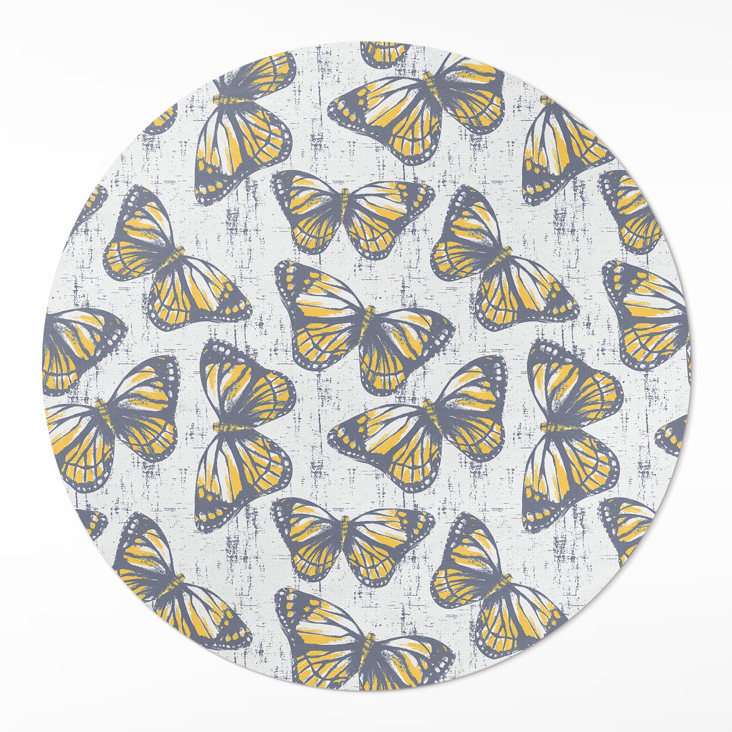Okrúhly vinylový koberec pod stôl Rozmer ⌀ 90 cm Žlté motýle na textúre