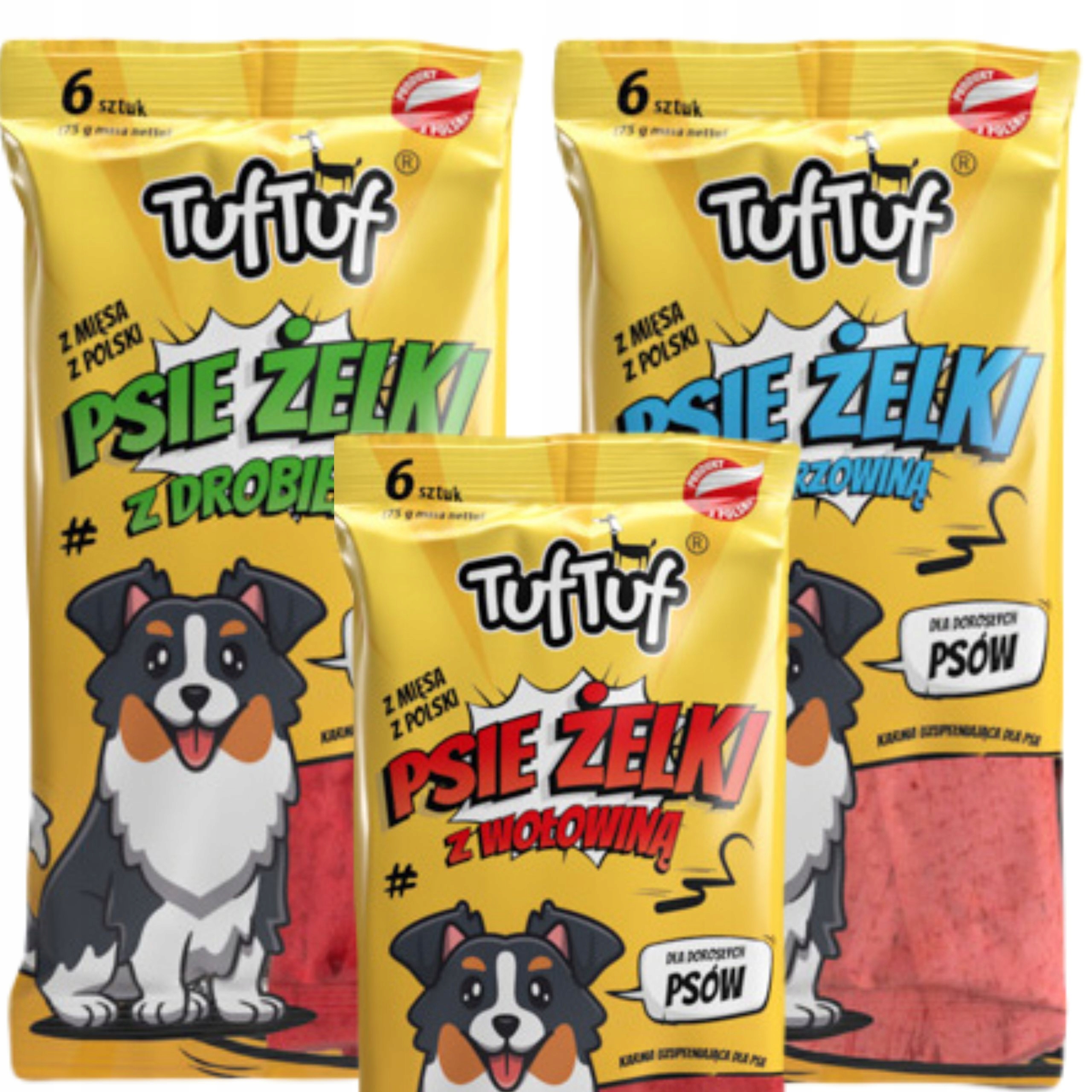SMACZKI DLA PSA ŻELKI TUF TUF - PASKI Z WOŁOWINĄ 6szt. MIĘSNY PRZYSMAK Kod producenta 5903802475012