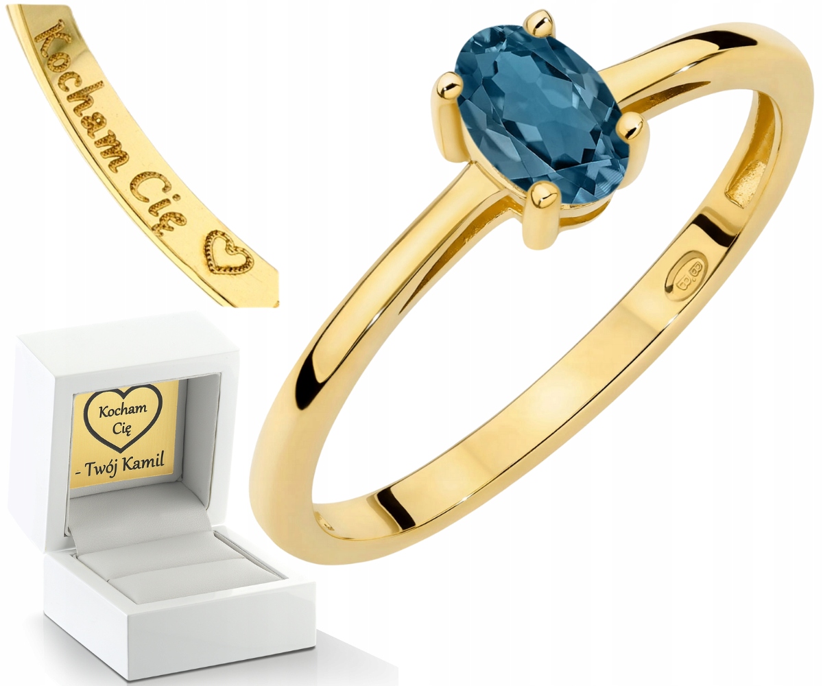 Zlatý Prstýnek Topaz London Blue Gravírování Bonus 585 Dárek