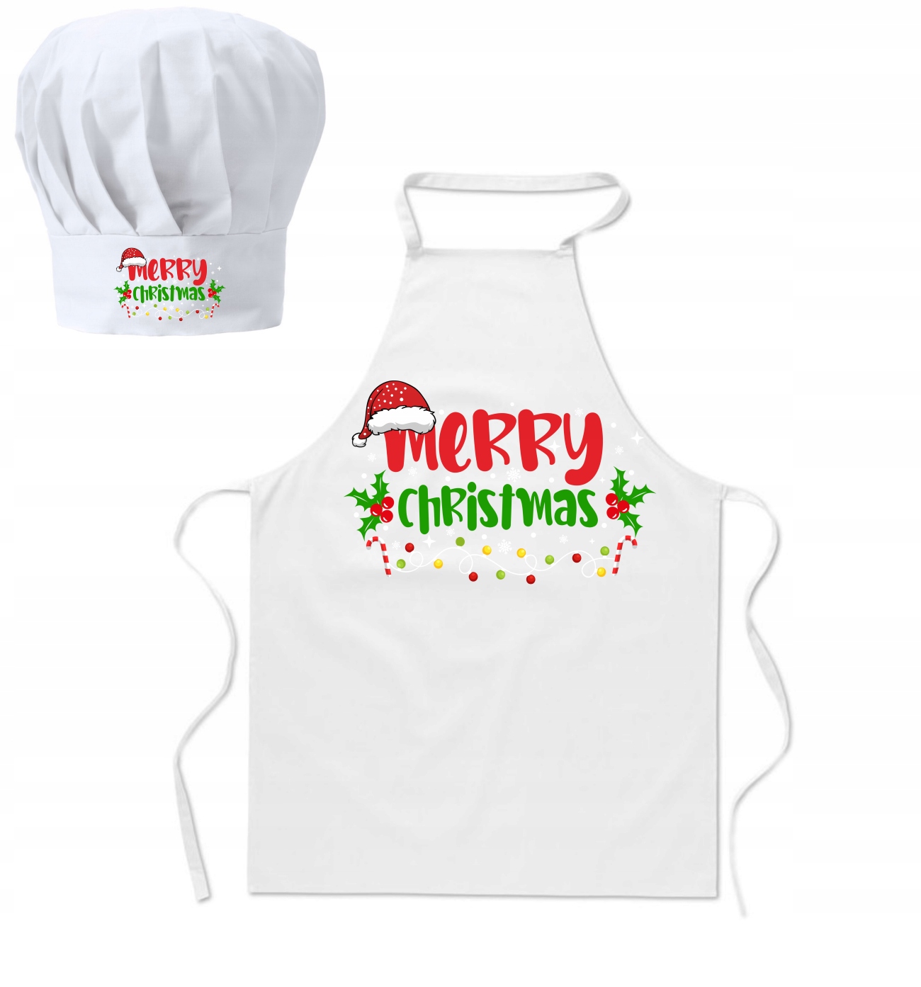 Vánoční sada Zástěra Kuchařská čepice barevná Merry Christmas