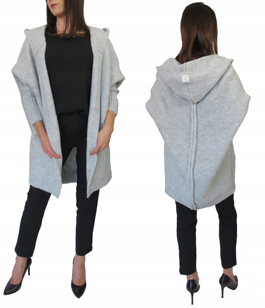 

Jasnoszary kardigan z kapturem oversize Me Gusta