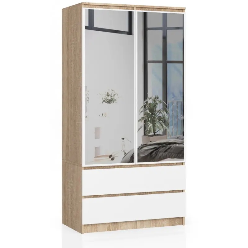 

Szafa S 90 cm 2D 2SZ Z Lustrem Sonoma-biała