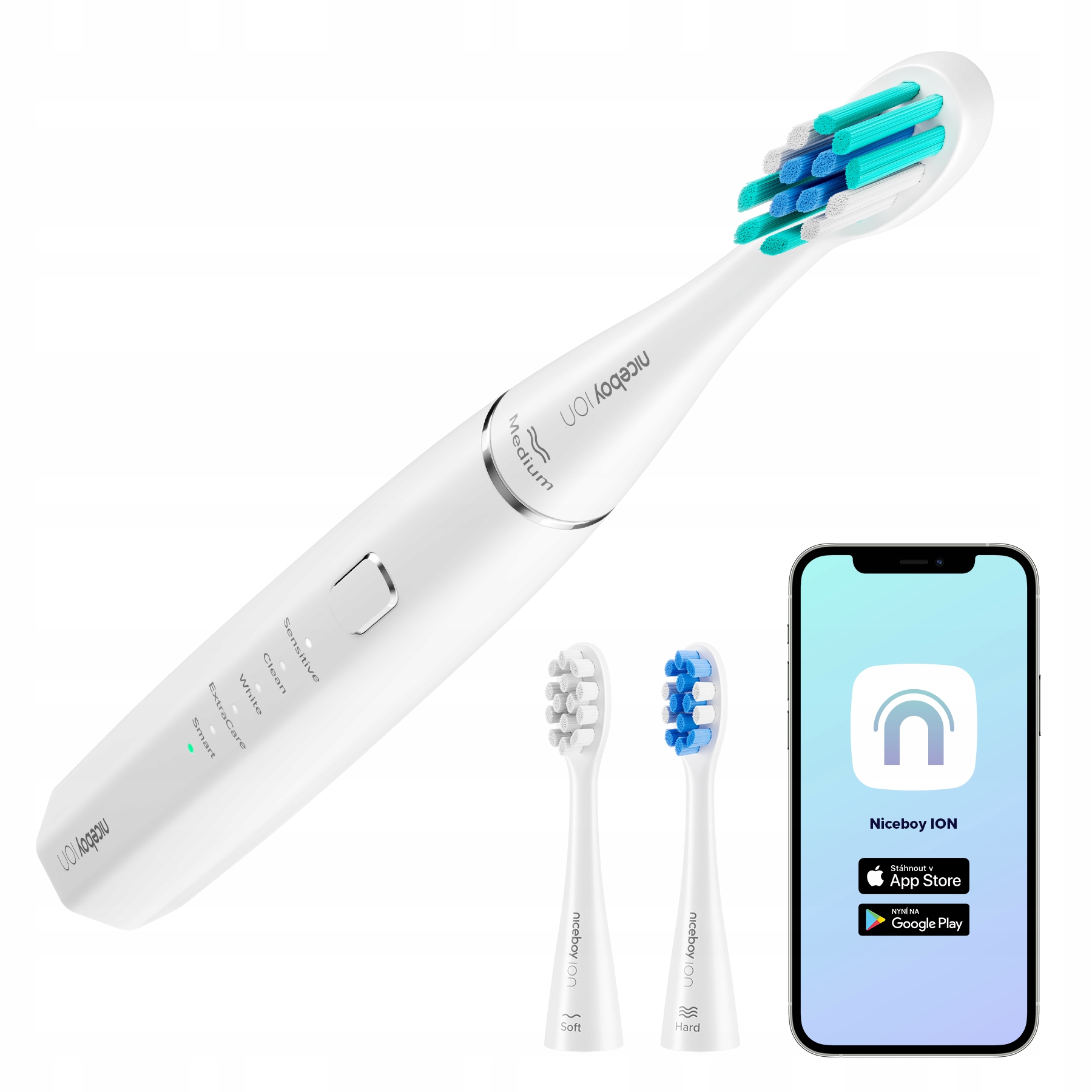 Niceboy Ion SmartSonic Szczoteczka Soniczna 43 000 drgań 3 końcówki Biała
