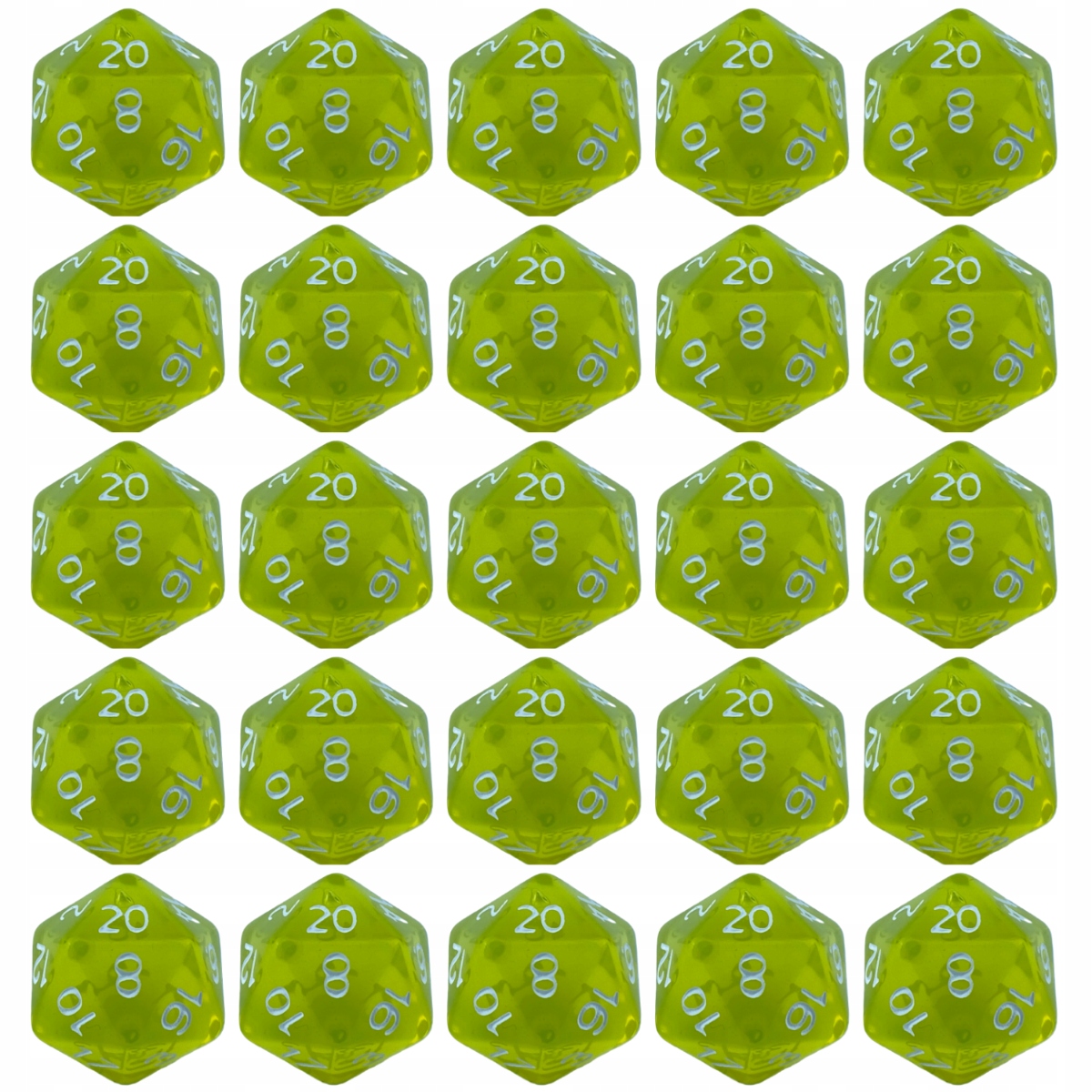 ZESTAW 25 KOSTEK K20 RPG FUTURYSTYCZNE SPOJRZENIE KOŚĆ DWUDZIESTOŚCIENNA