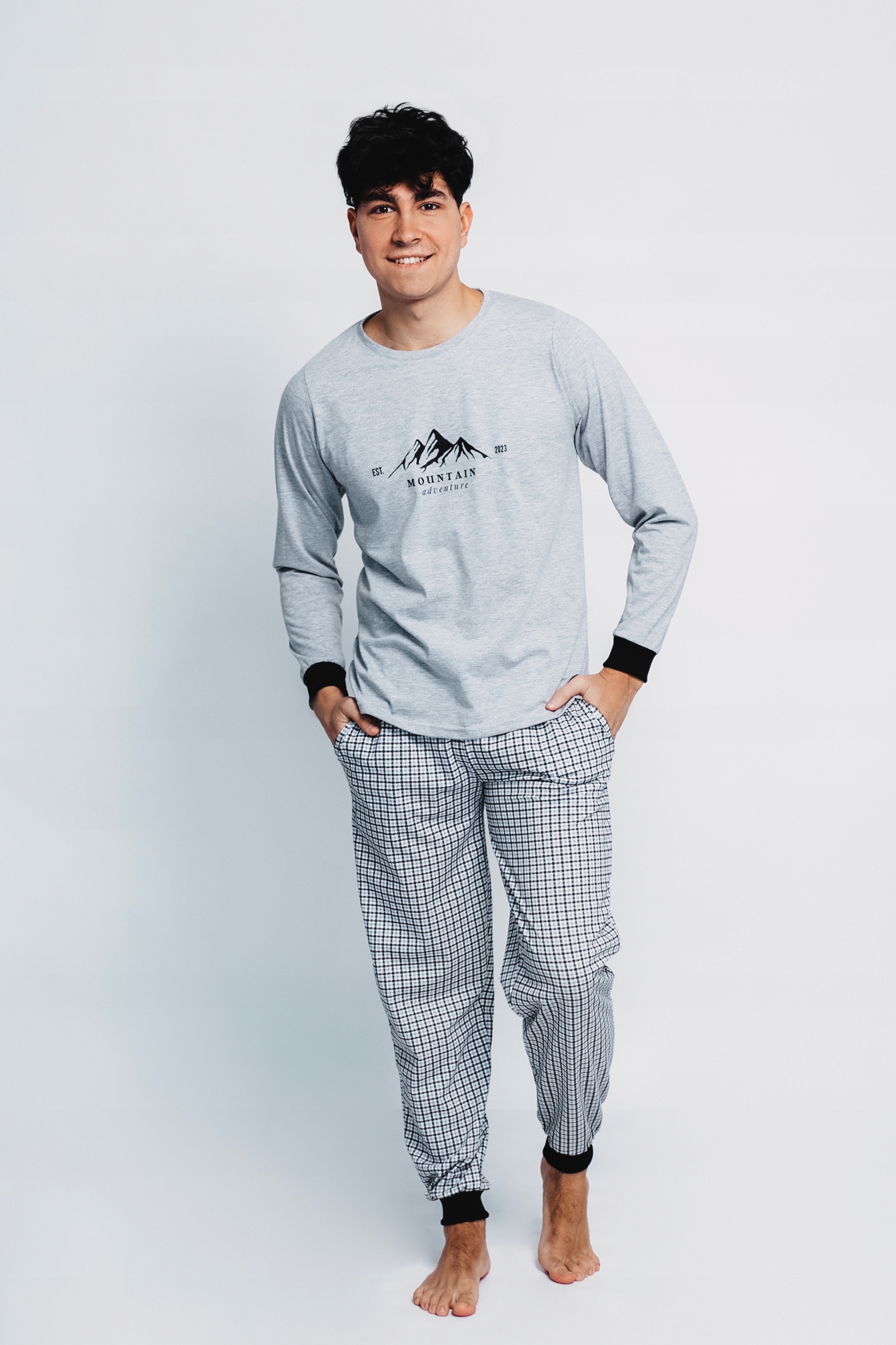 Pánské Pyžamo Kuba Mřížka Hory Dlouhý Rukáv XL