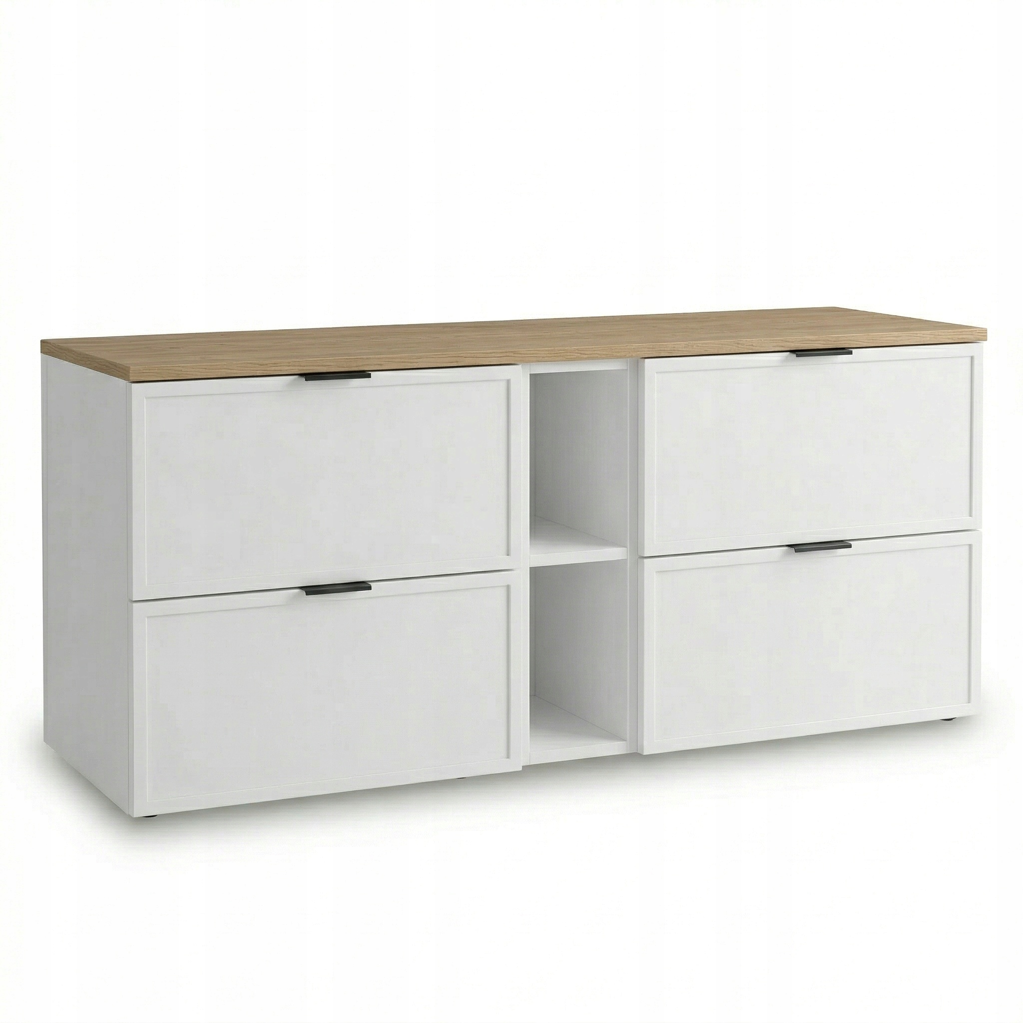 Skříňka pod umyvadlo, regál 140 cm, 4 zásuvky, bílá/dub Cremona, deska Roma