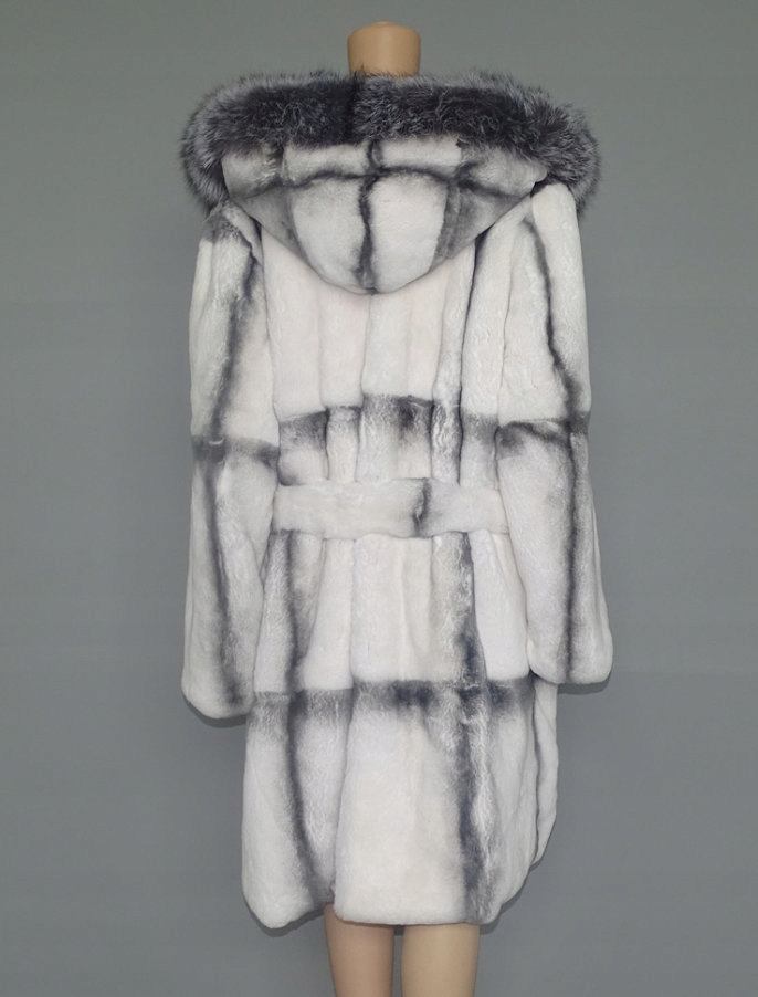 Płaszcz Futro naturalne Królik Srebrny Lis 36 S Wzór dominujący bez wzoru