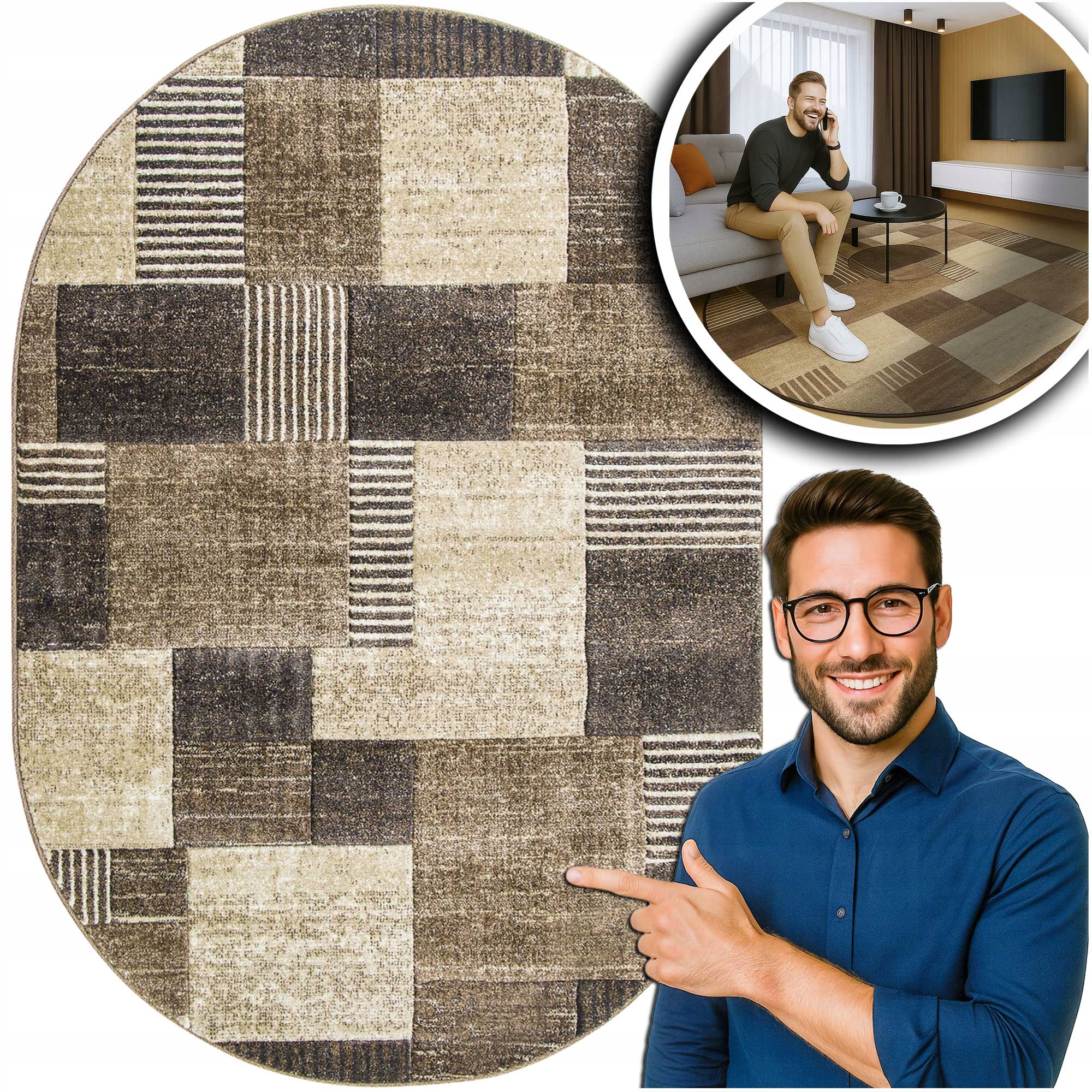 Oválný Koberec Do Obývacího Pokoje Romantic Hnědý Koberec Do Ložnice Béžový 160x230