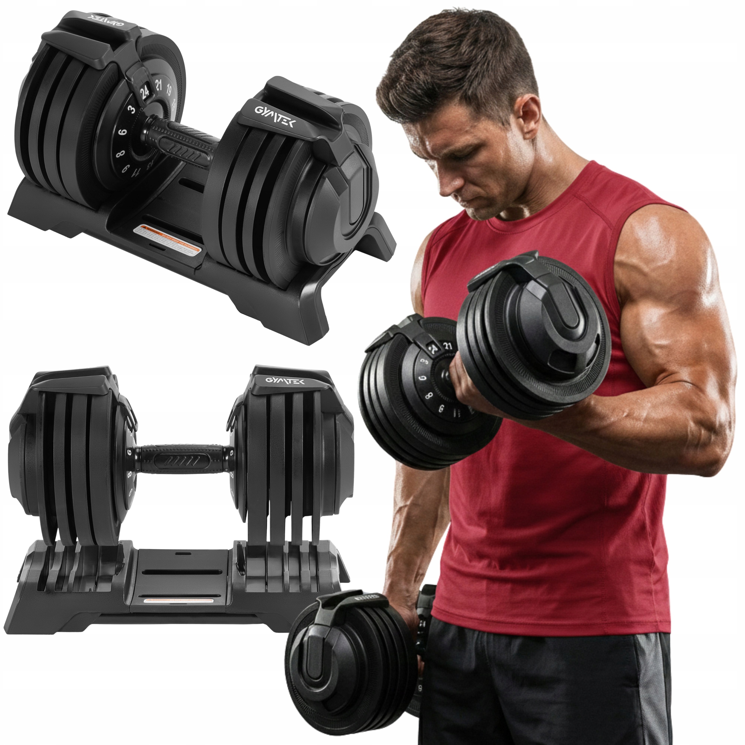 Hantel Regulowany Do Ćwiczeń Szybki System Zmiany Ciężaru 3-24 Kg Gymtek