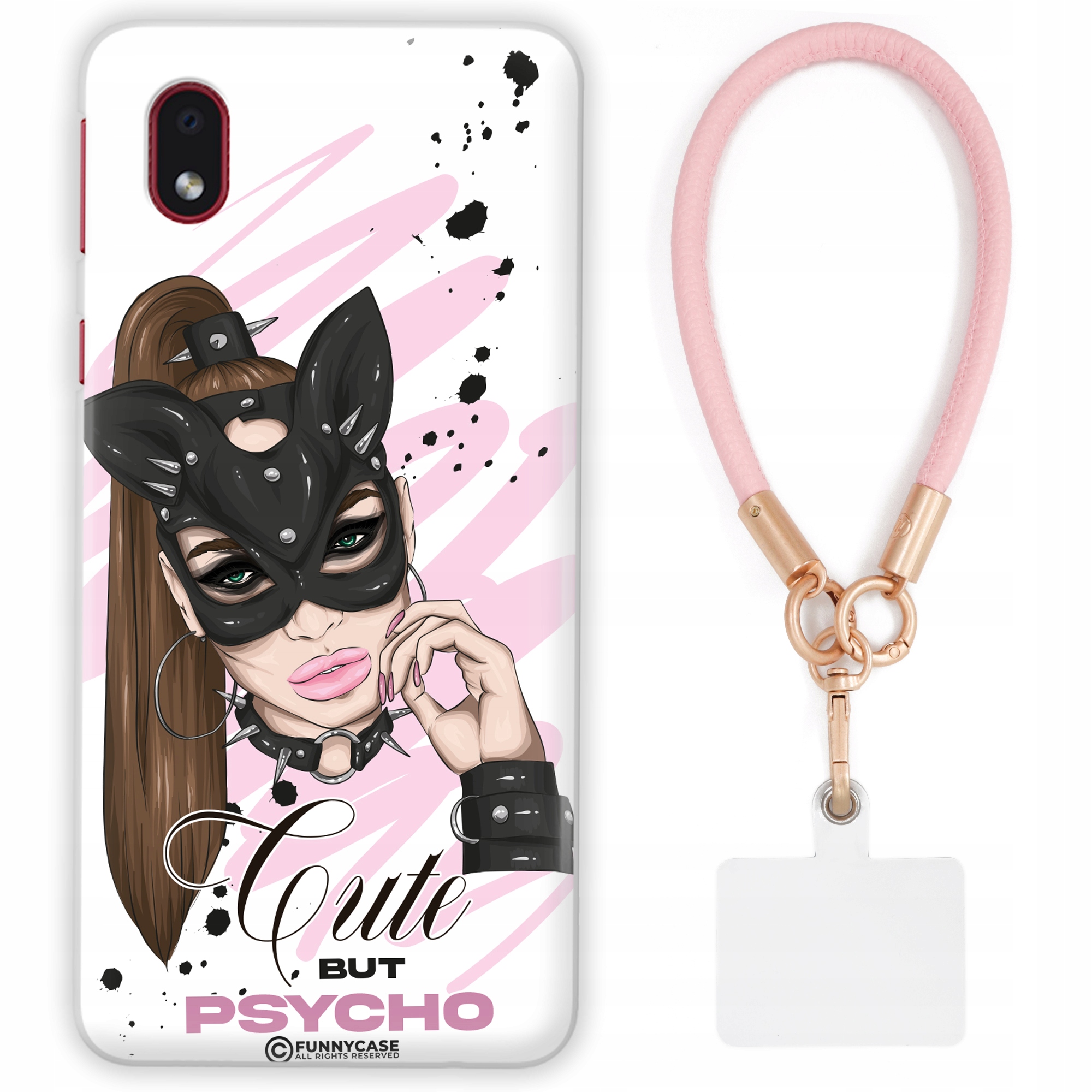 Pouzdro Pro Samsung A01 Core Case Ženské Bitch Růžové Kožené Vodítko Vzory